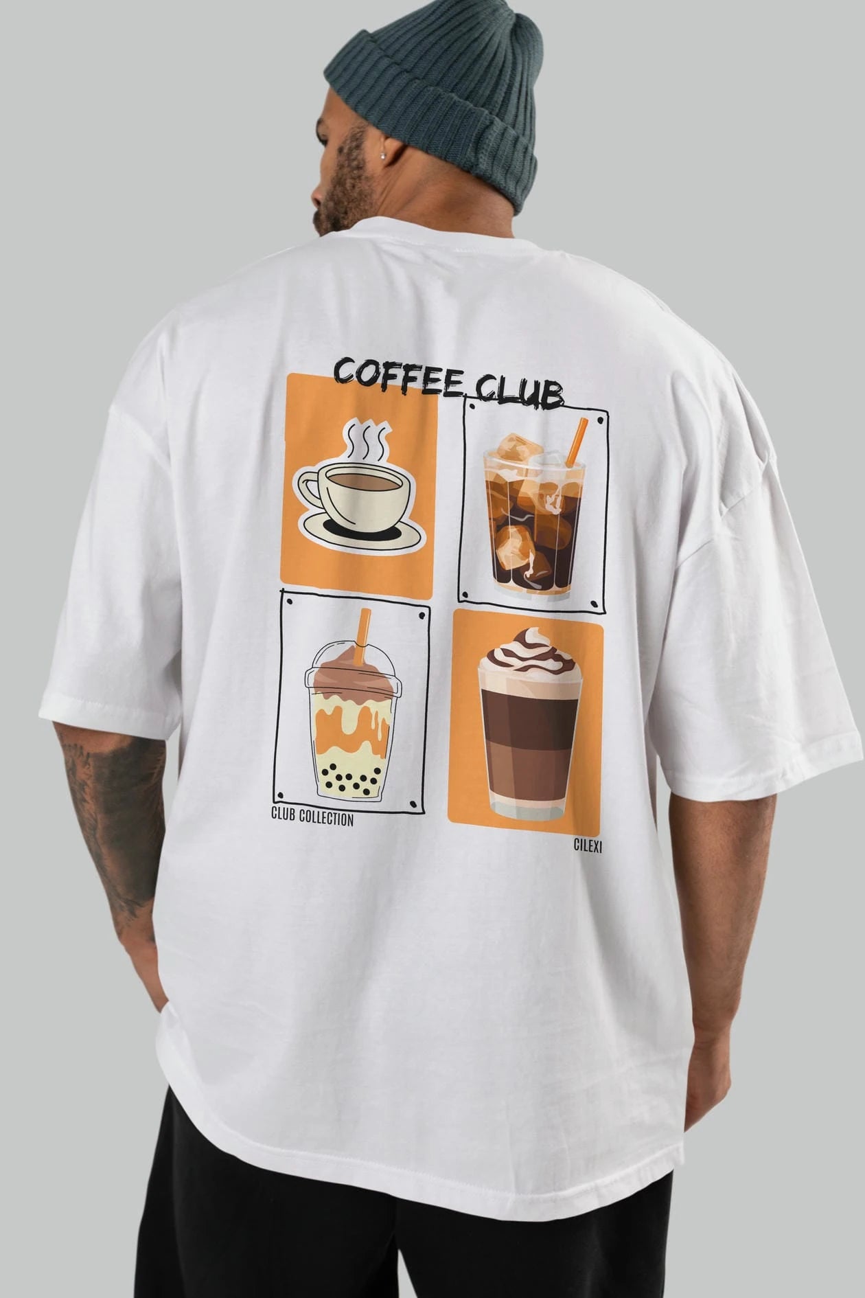 Coffee Club Arka Baskılı Oversize t-shirt Erkek Kadın %100 Pamuk Bisiklet Yaka tişort