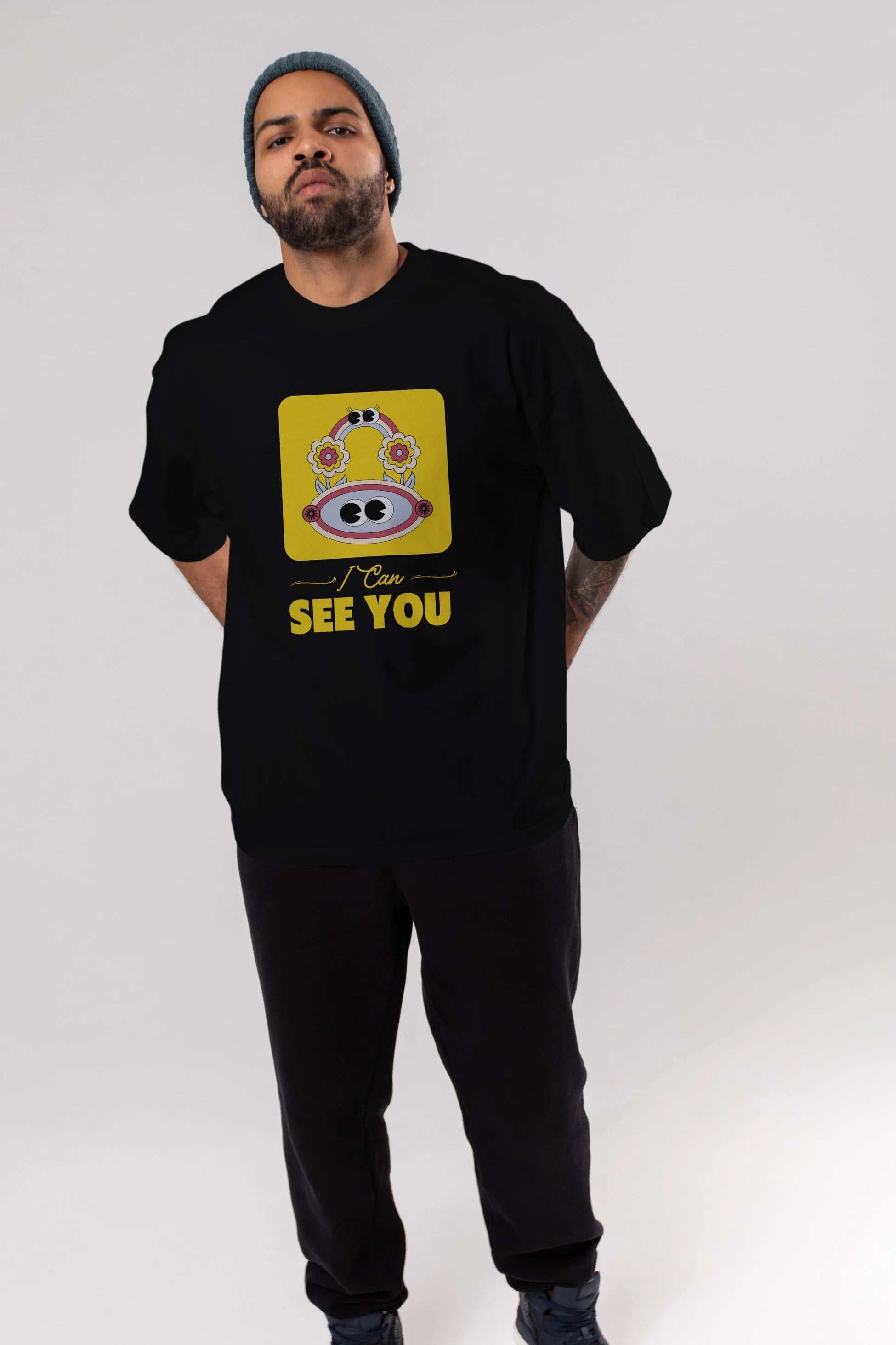 I Can See You Yazılı Ön Baskılı Oversize t-shirt Erkek Kadın Unisex