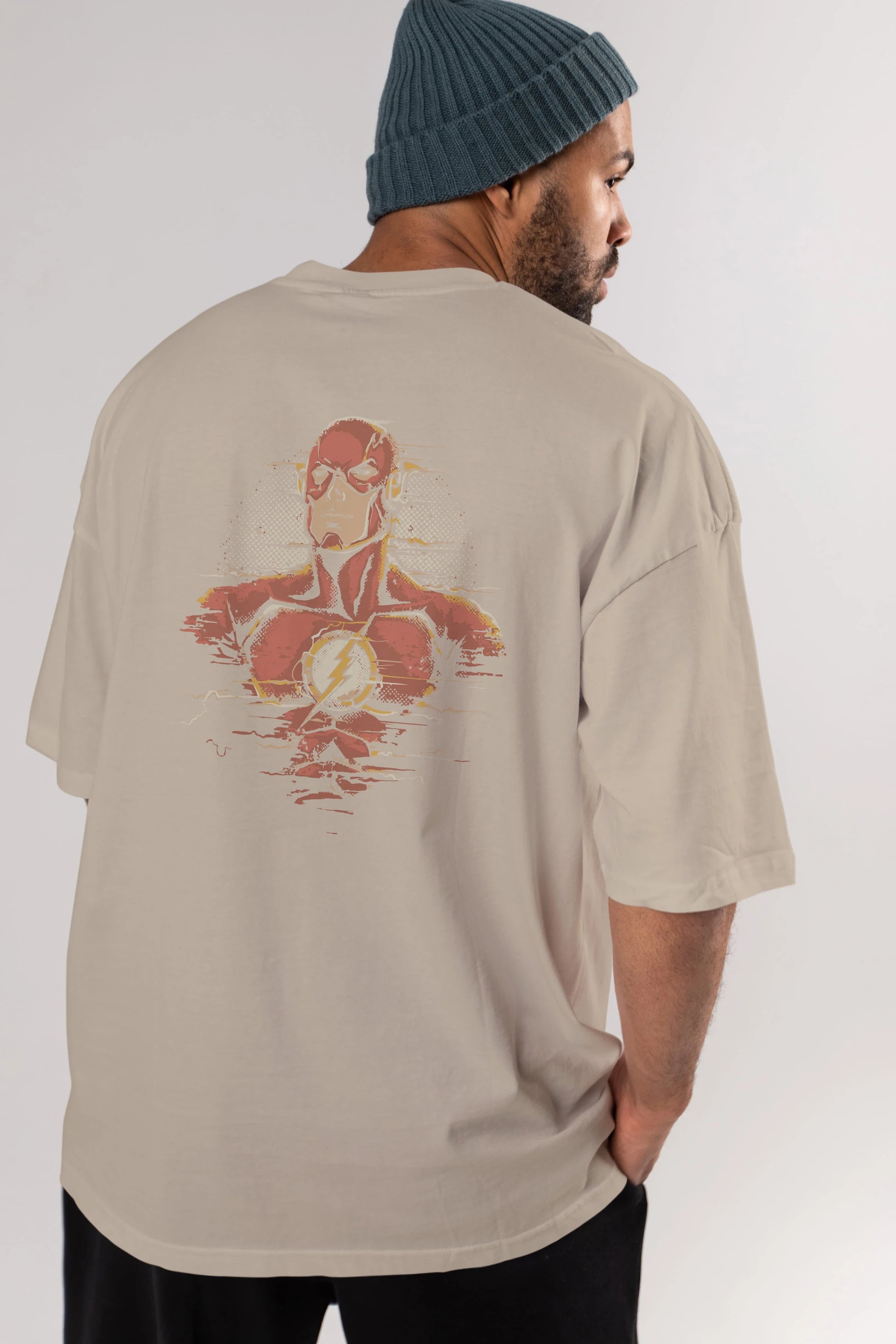 Flash Avengers Arka Baskılı Oversize t-shirt Erkek Kadın Unisex %100 Pamuk Bisiklet Yaka tişort