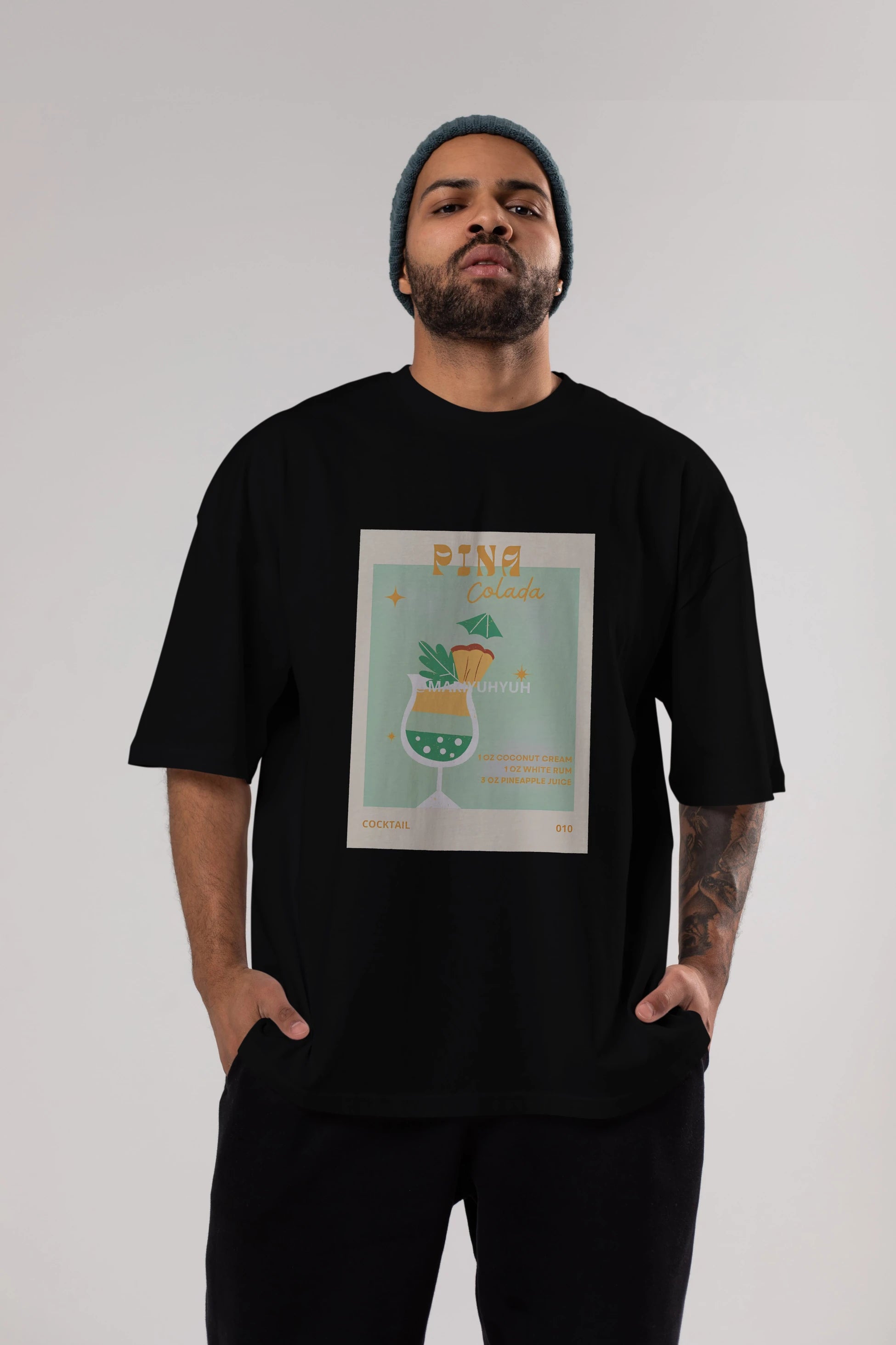 Pina Colada Ön Baskılı Oversize t-shirt Erkek Kadın Unisex %100 Pamuk Bisiklet Yaka tişort