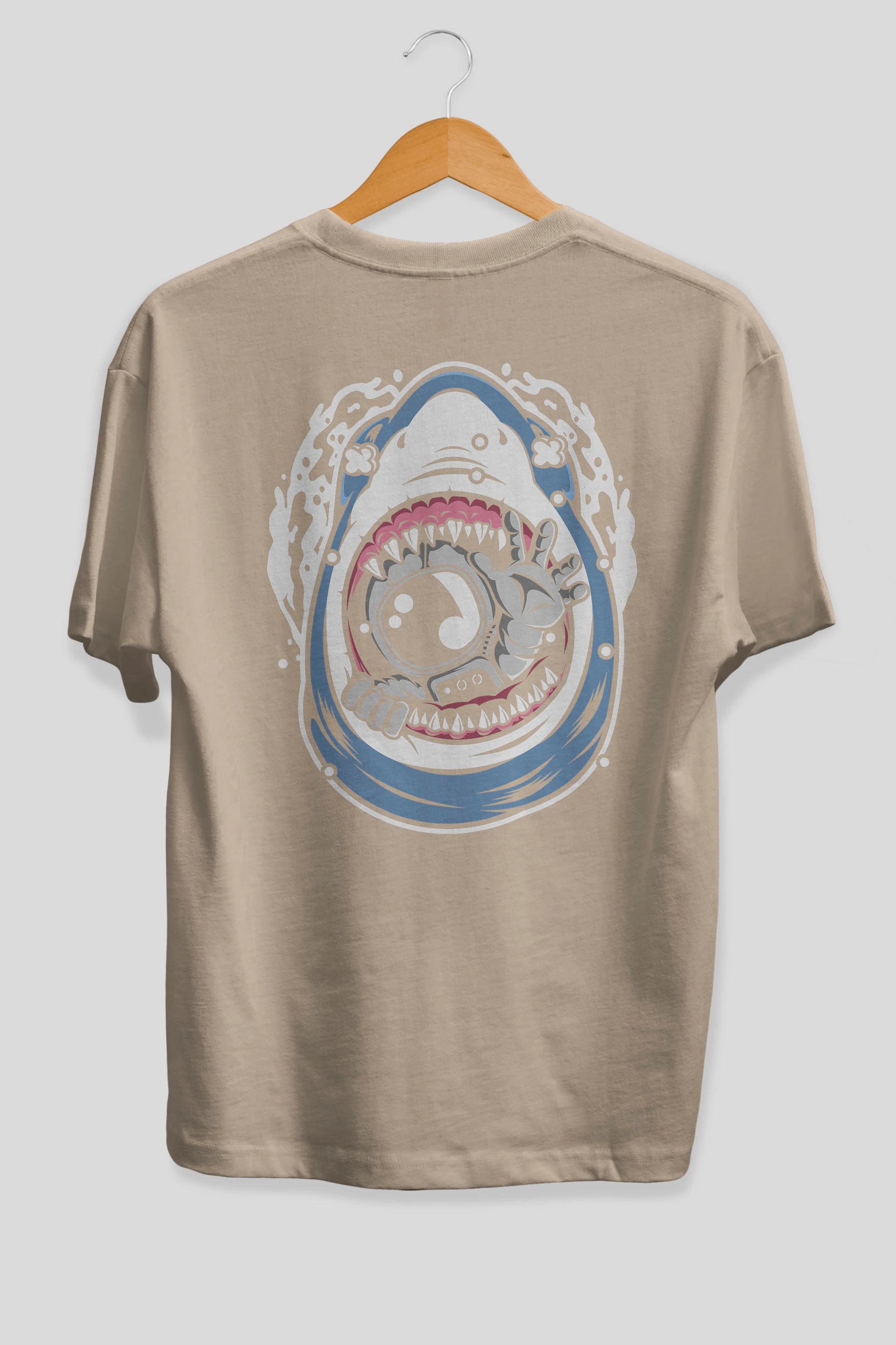 Astronaut Shark Arka Baskılı Oversize t-shirt Erkek Kadın Unisex