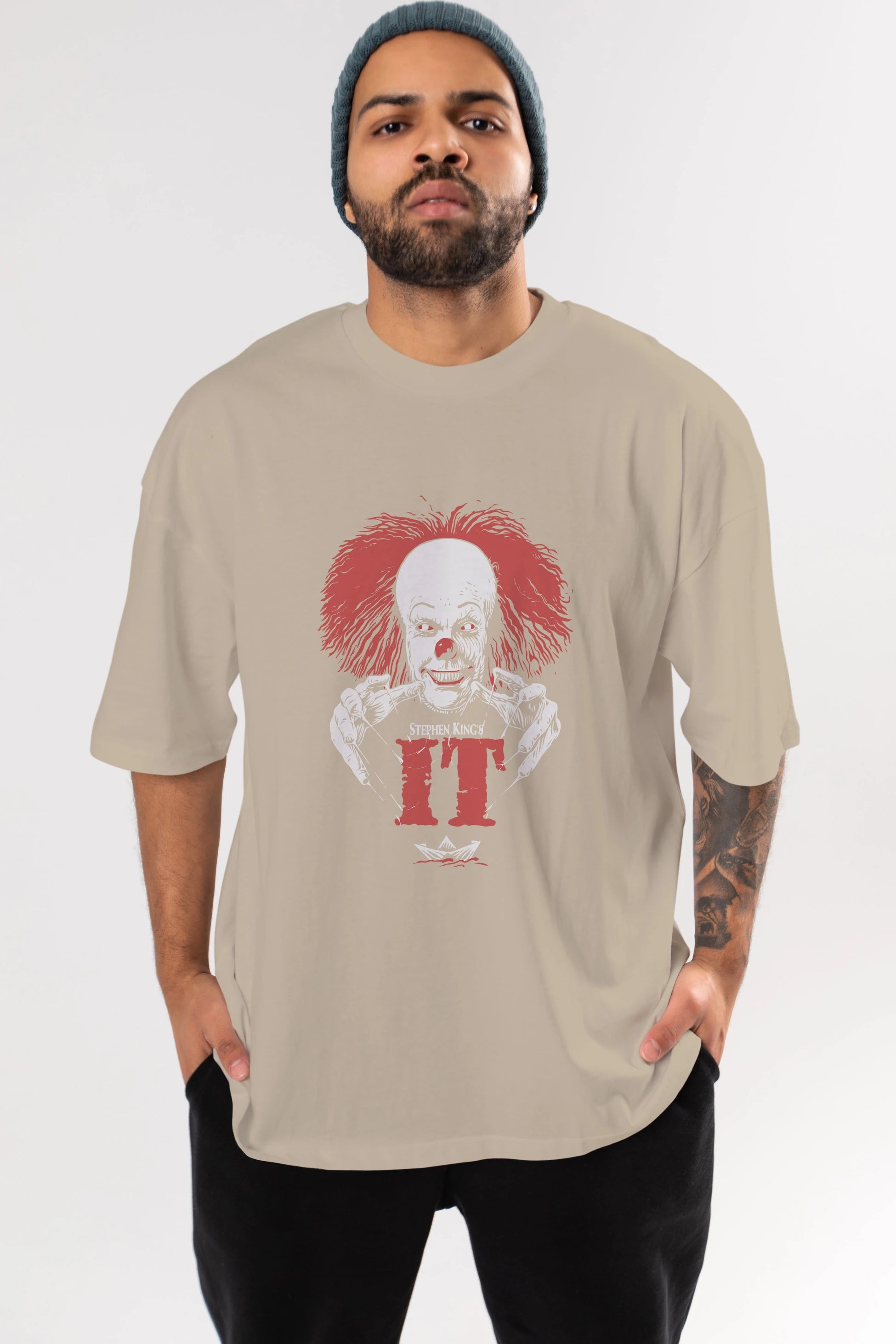 it Ön Baskılı Oversize t-shirt Erkek Kadın Unisex %100 Pamuk Bisiklet Yaka tişort