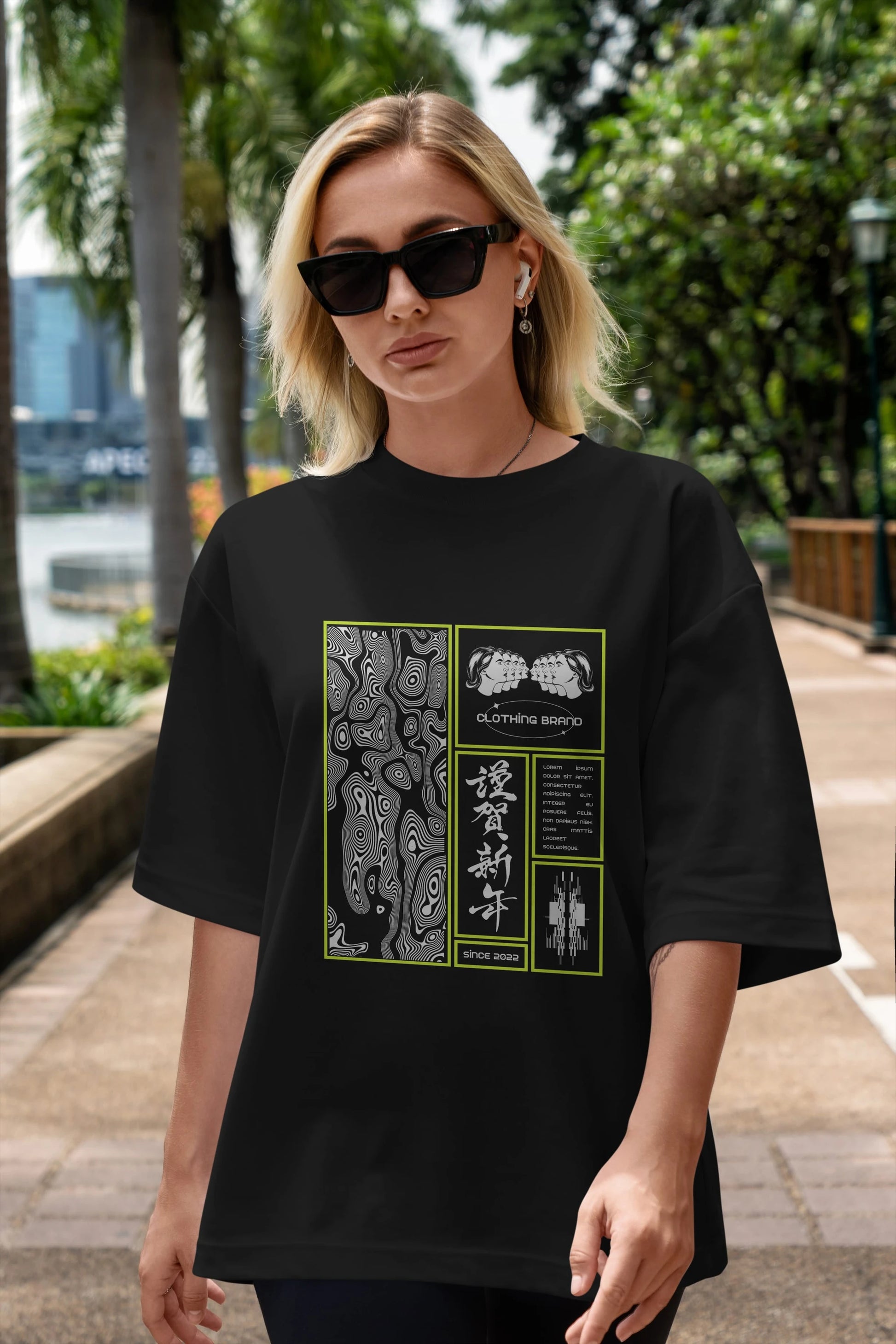 Neon Japanese Streetwear Ön Baskılı Oversize t-shirt Erkek Kadın Unisex