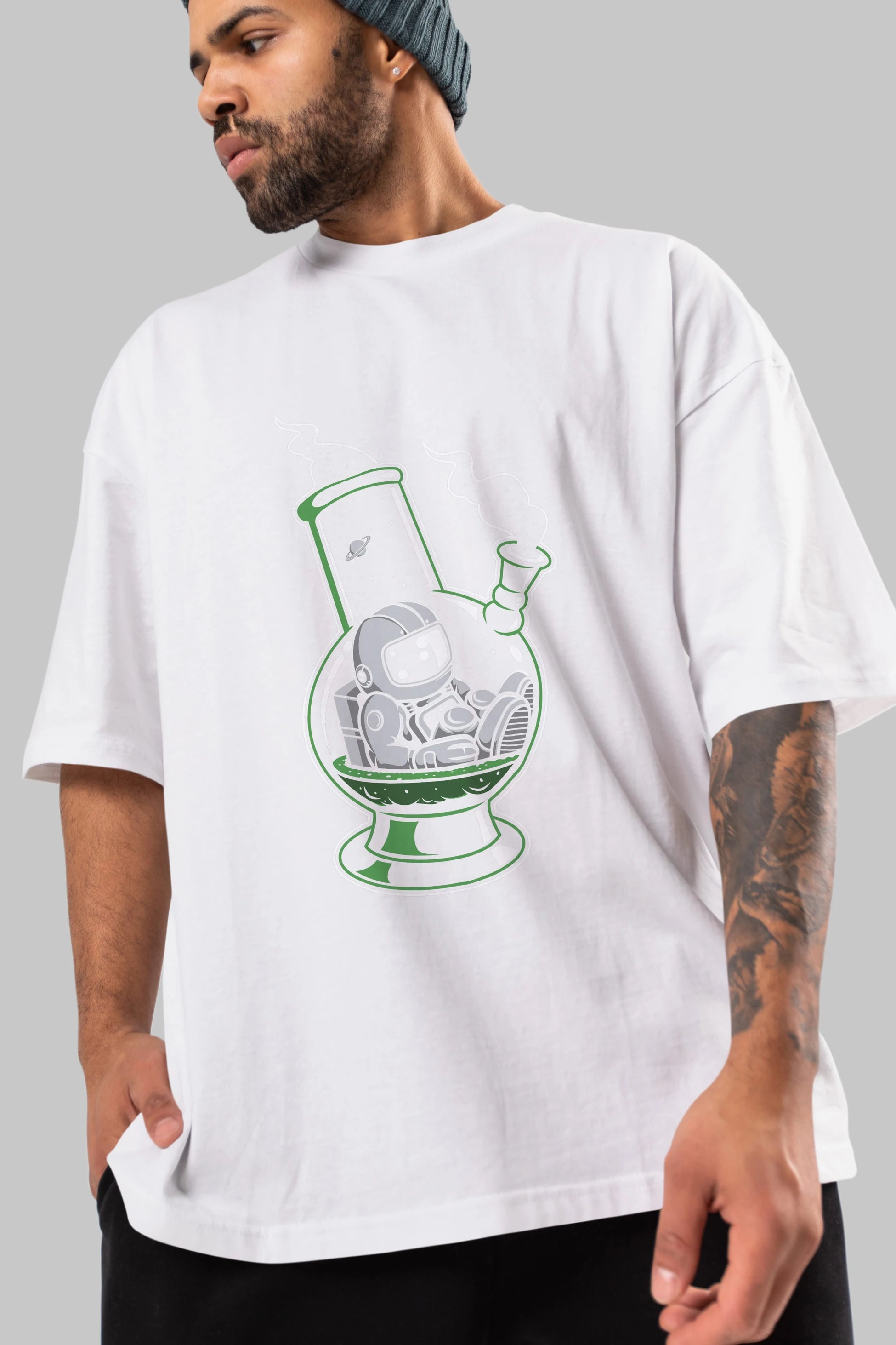 Astronaut Bong Ön Baskılı Oversize t-shirt Erkek Kadın Unisex