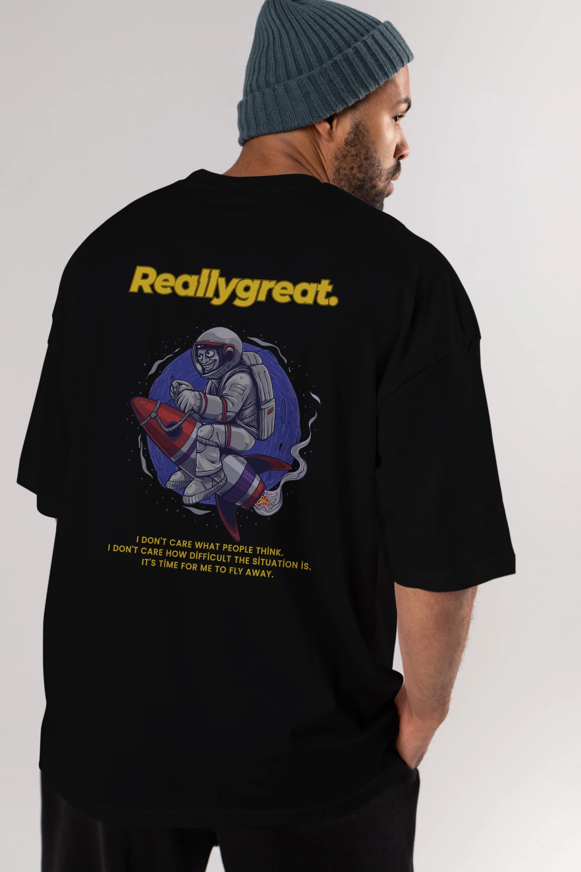 Reallygreat Astronaut Arka Baskılı Oversize t-shirt Erkek Kadın Unisex