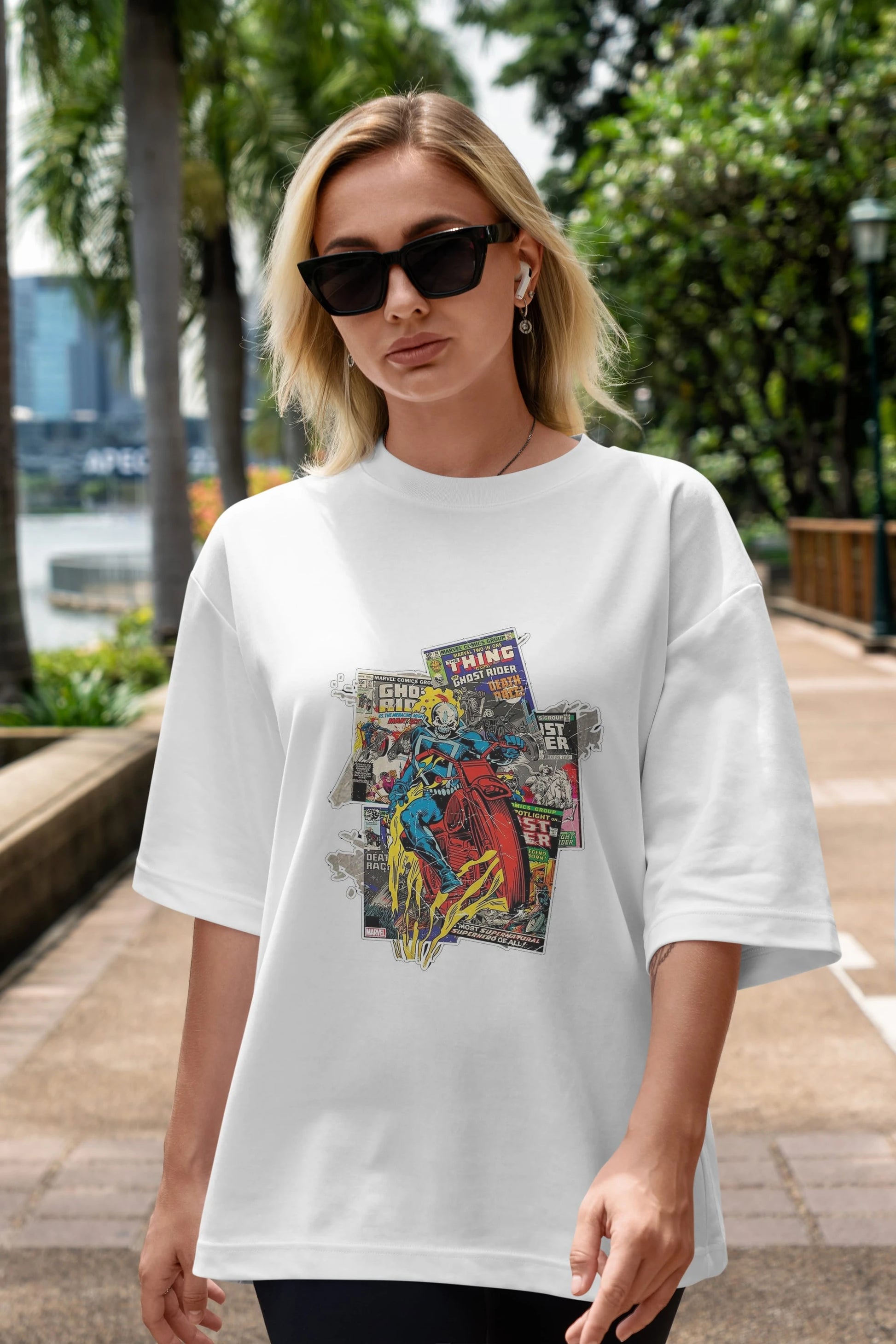 Ghost Rider Ön Baskılı Oversize t-shirt Erkek Kadın Unisex %100 Pamuk Bisiklet Yaka tişort