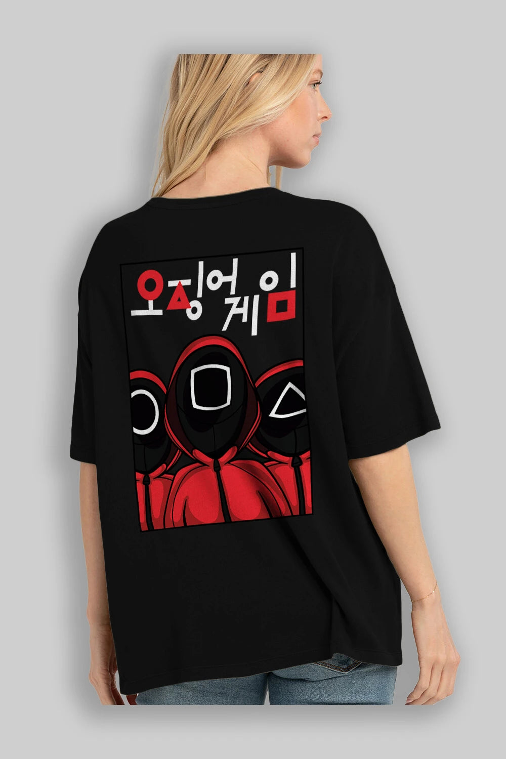 Squid Game (7) Arka Baskılı Oversize t-shirt Erkek Kadın Unisex %100 Pamuk Bisiklet Yaka tişort