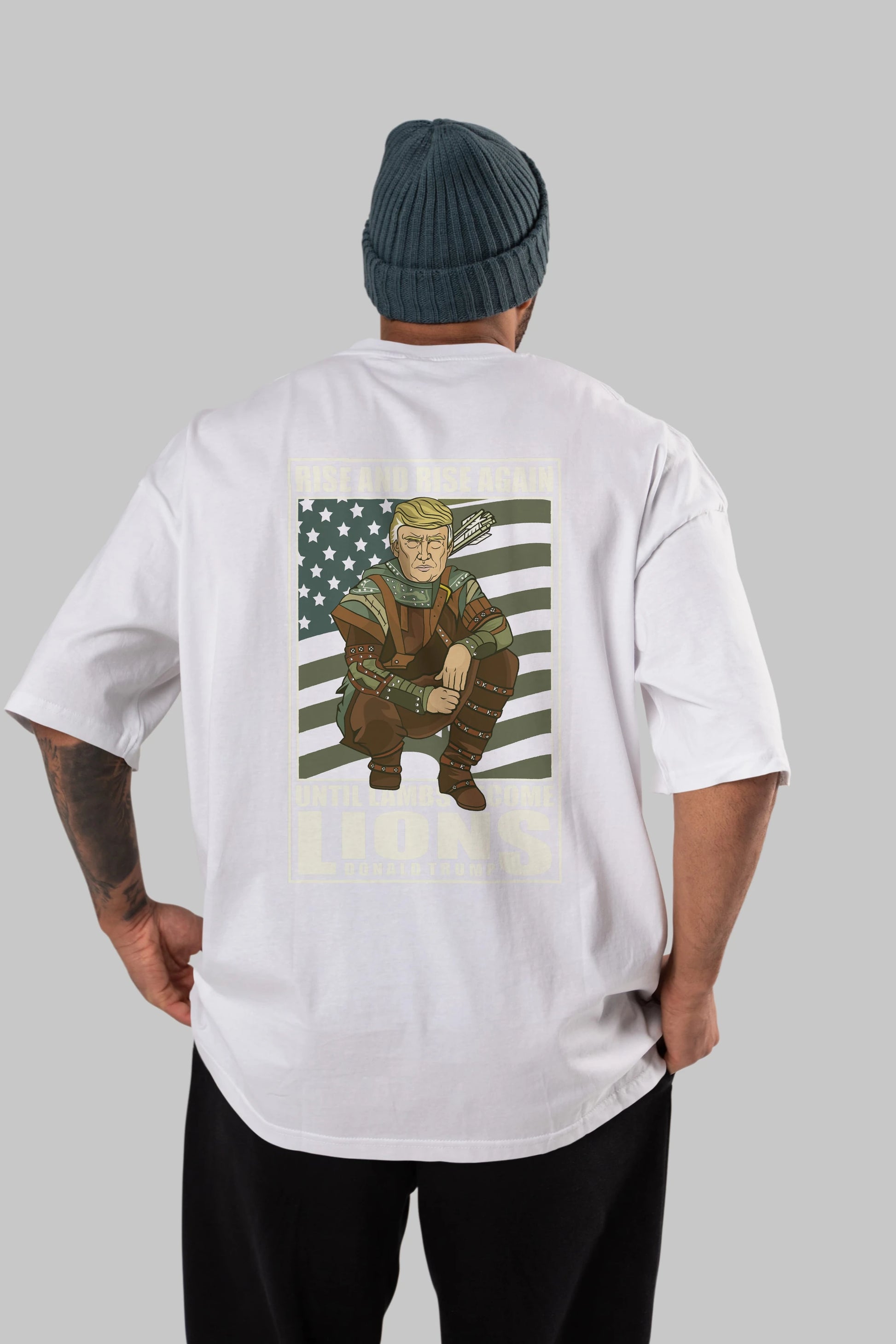 Robin Hood Trump Arka Baskılı Oversize t-shirt Erkek Kadın Unisex %100 Pamuk tişort