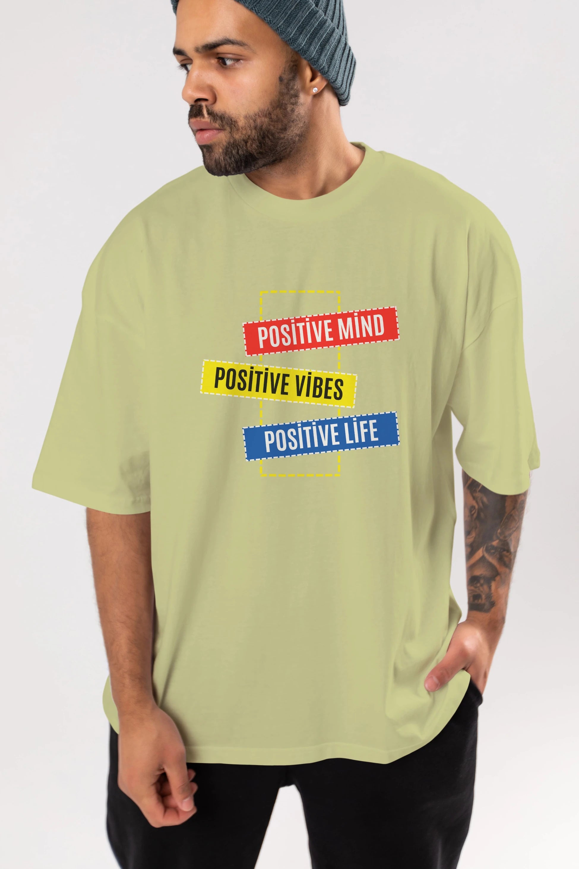 Positive Mind Vibes Lifes Ön Baskılı Oversize t-shirt Erkek Kadın Unisex
