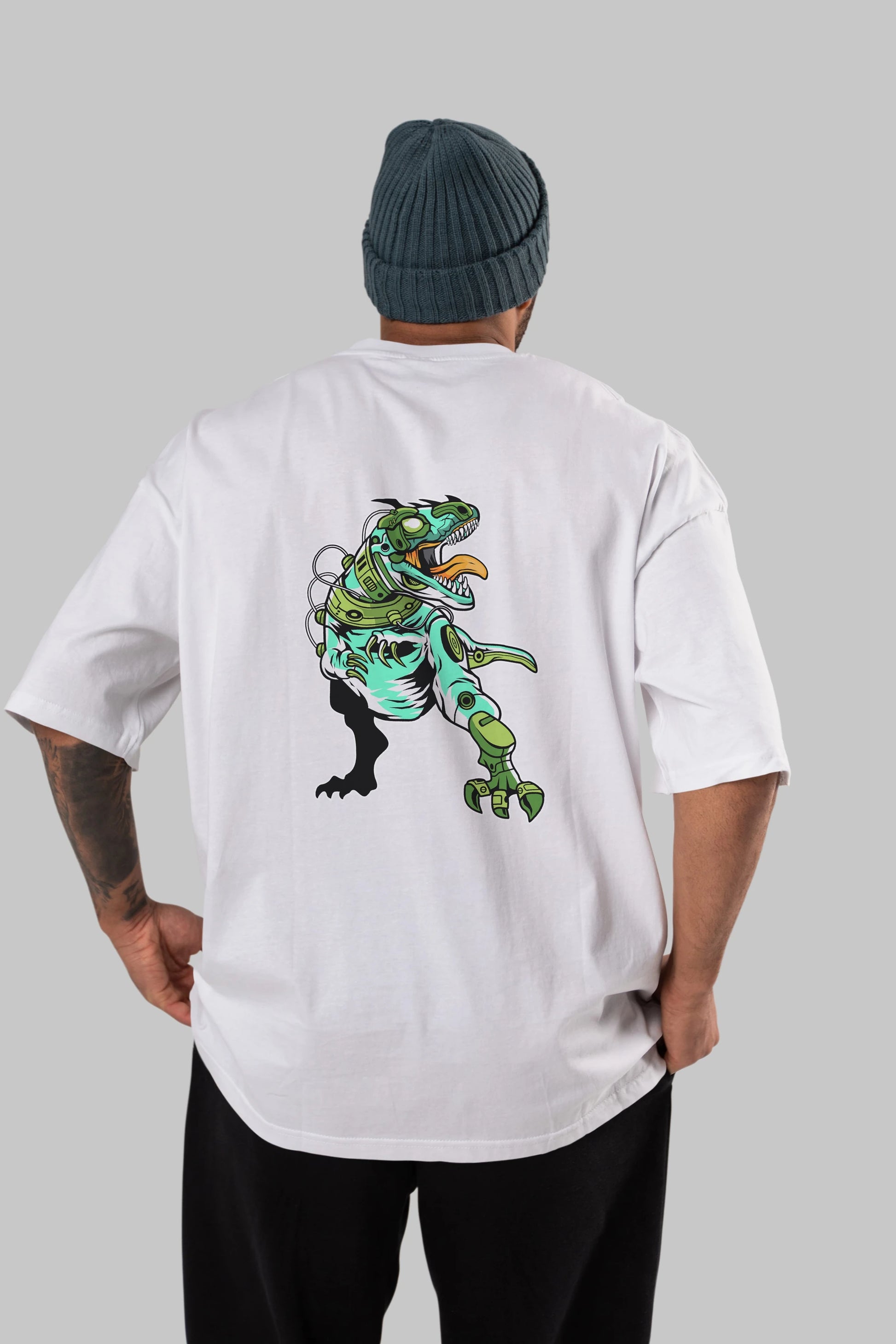 Trex Robot Arka Baskılı Oversize t-shirt Erkek Kadın Unisex %100 Pamuk tişort