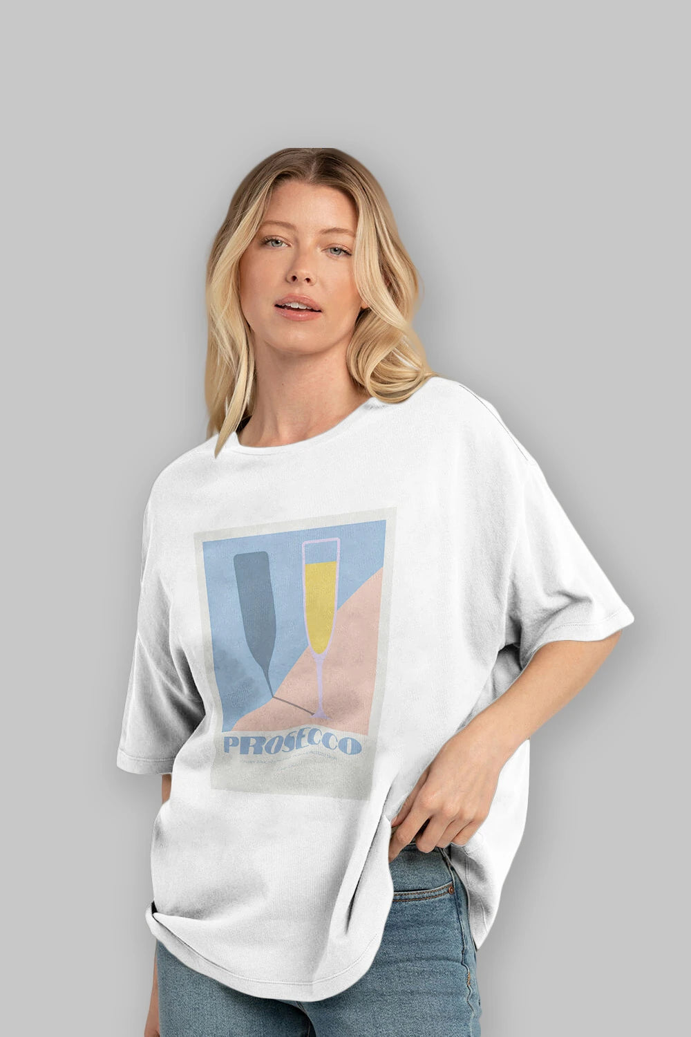 Prosecco Ön Baskılı Oversize t-shirt Erkek Kadın Unisex %100 Pamuk Bisiklet Yaka tişort