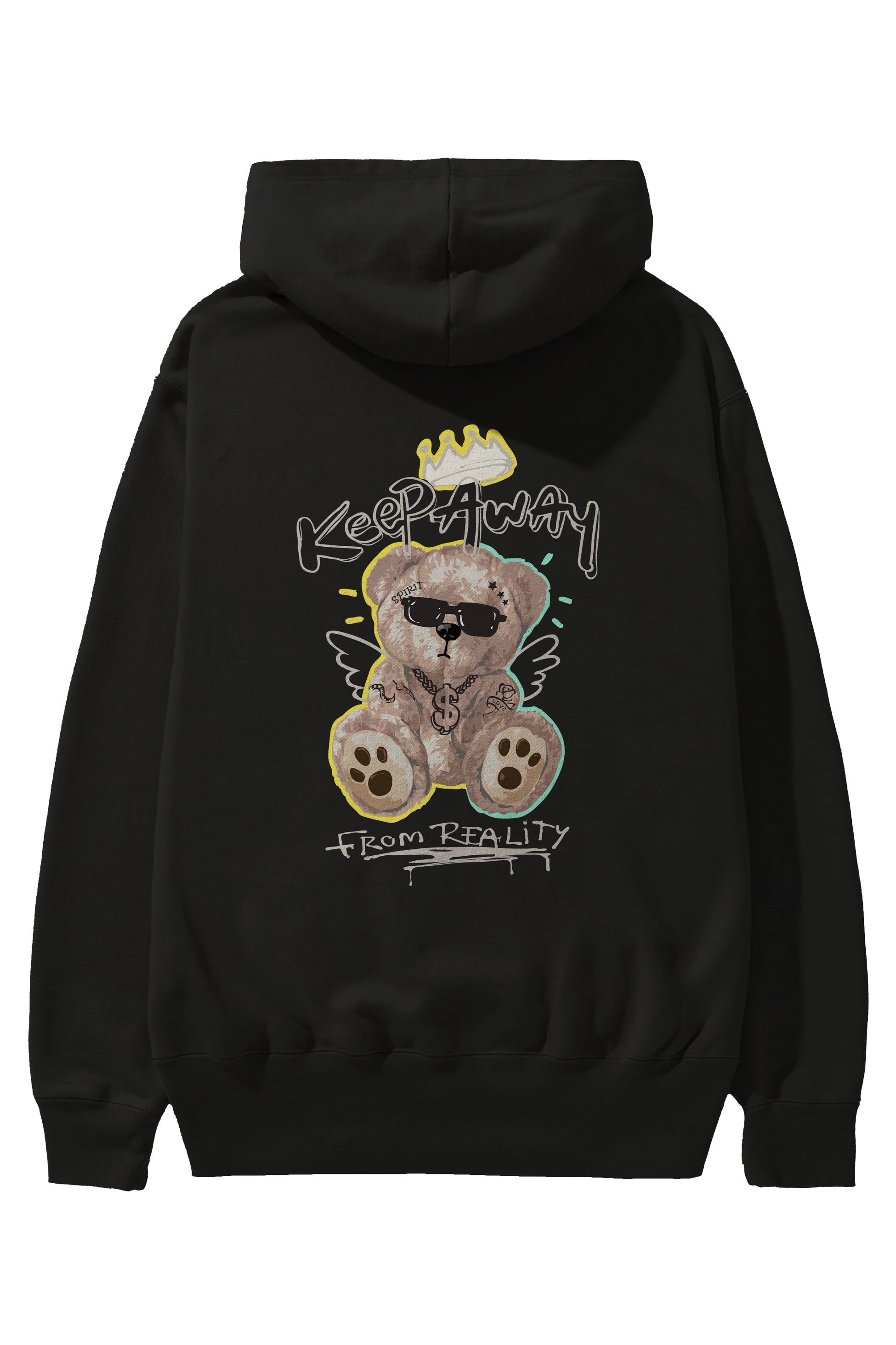 Keep Away Bear Arka Baskılı Hoodie Oversize Kapüşonlu Sweatshirt Erkek Kadın Unisex