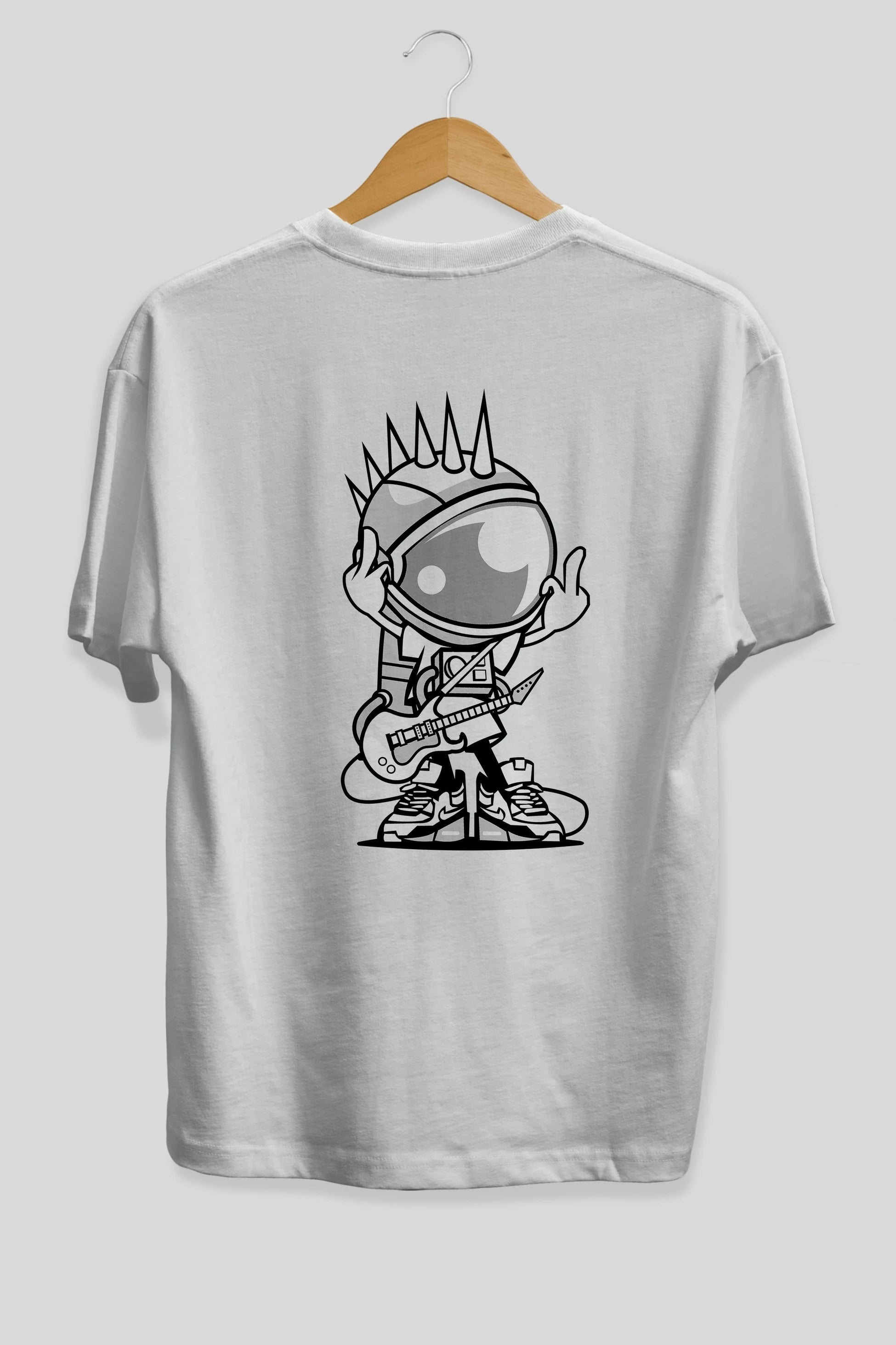 Astronaut Punk Rock Arka Baskılı Oversize t-shirt Erkek Kadın Unisex %100 Pamuk tişort