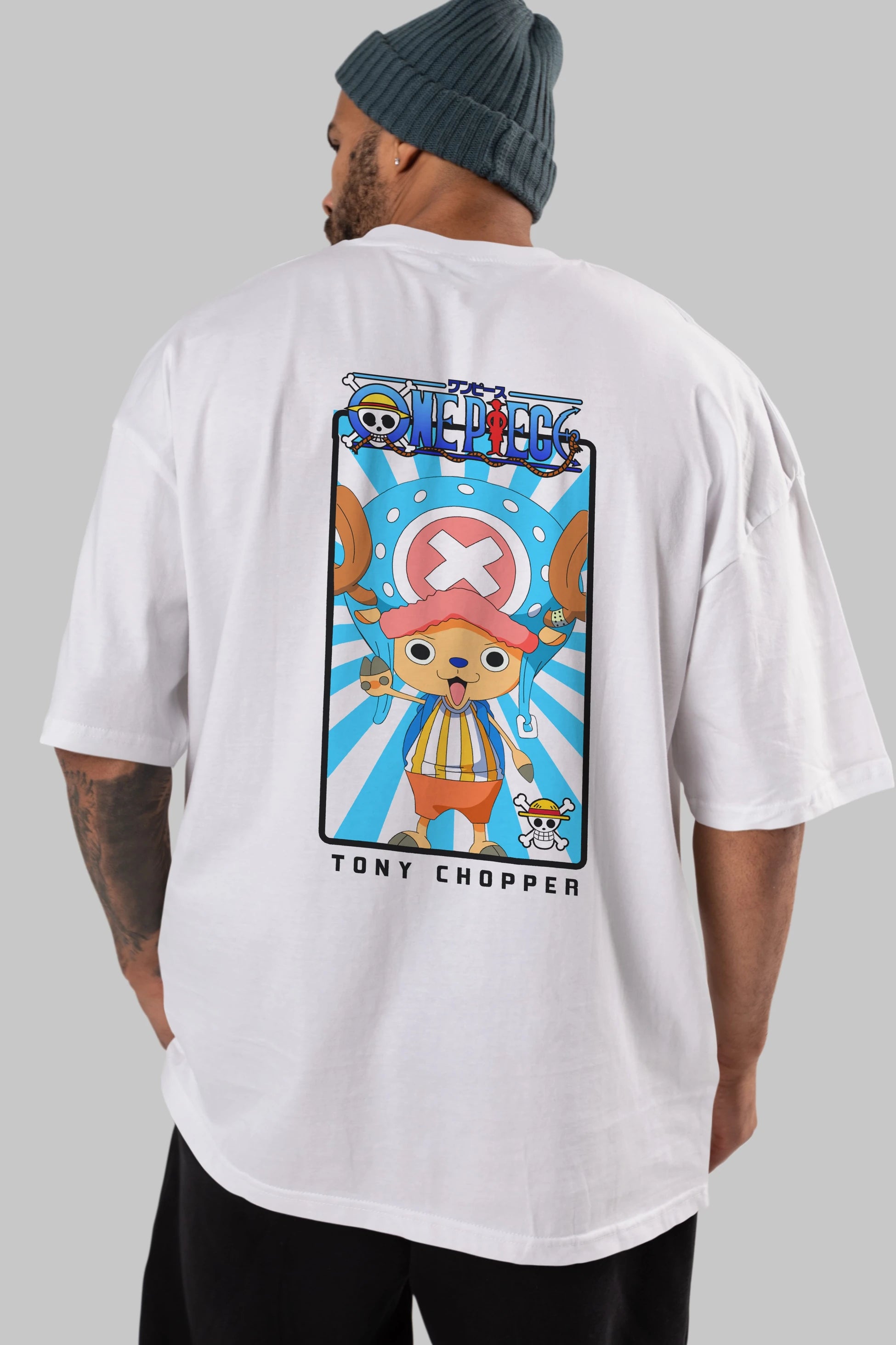Chopper Anime Arka Baskılı Oversize t-shirt Erkek Kadın Unisex %100 pamuk tişort