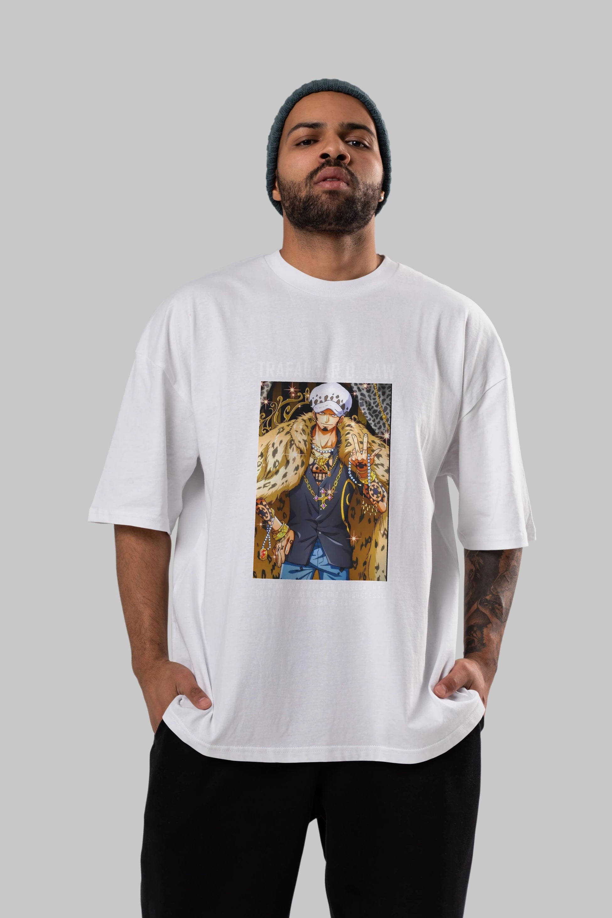 Trafalgar D. Water Law 2 Anime Ön Baskılı Oversize t-shirt Erkek Kadın Unisex