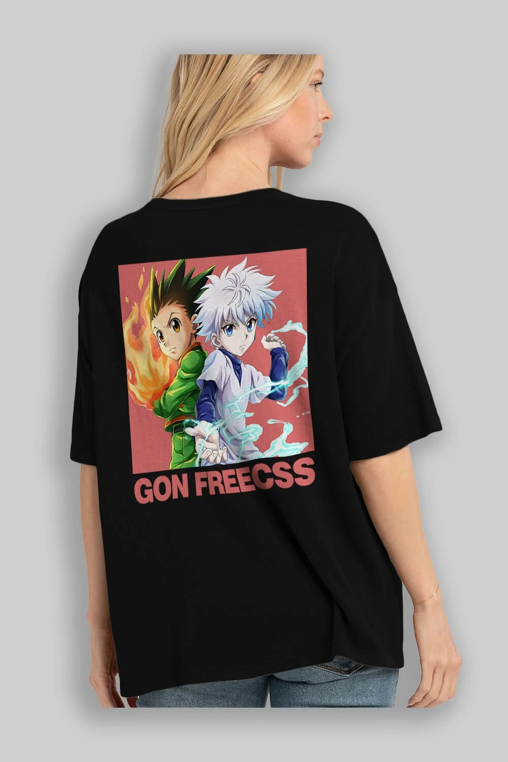 Gon Freecss HUNTER X HUNTER 4 Anime Arka Baskılı Oversize t-shirt Erkek Kadın Unisex