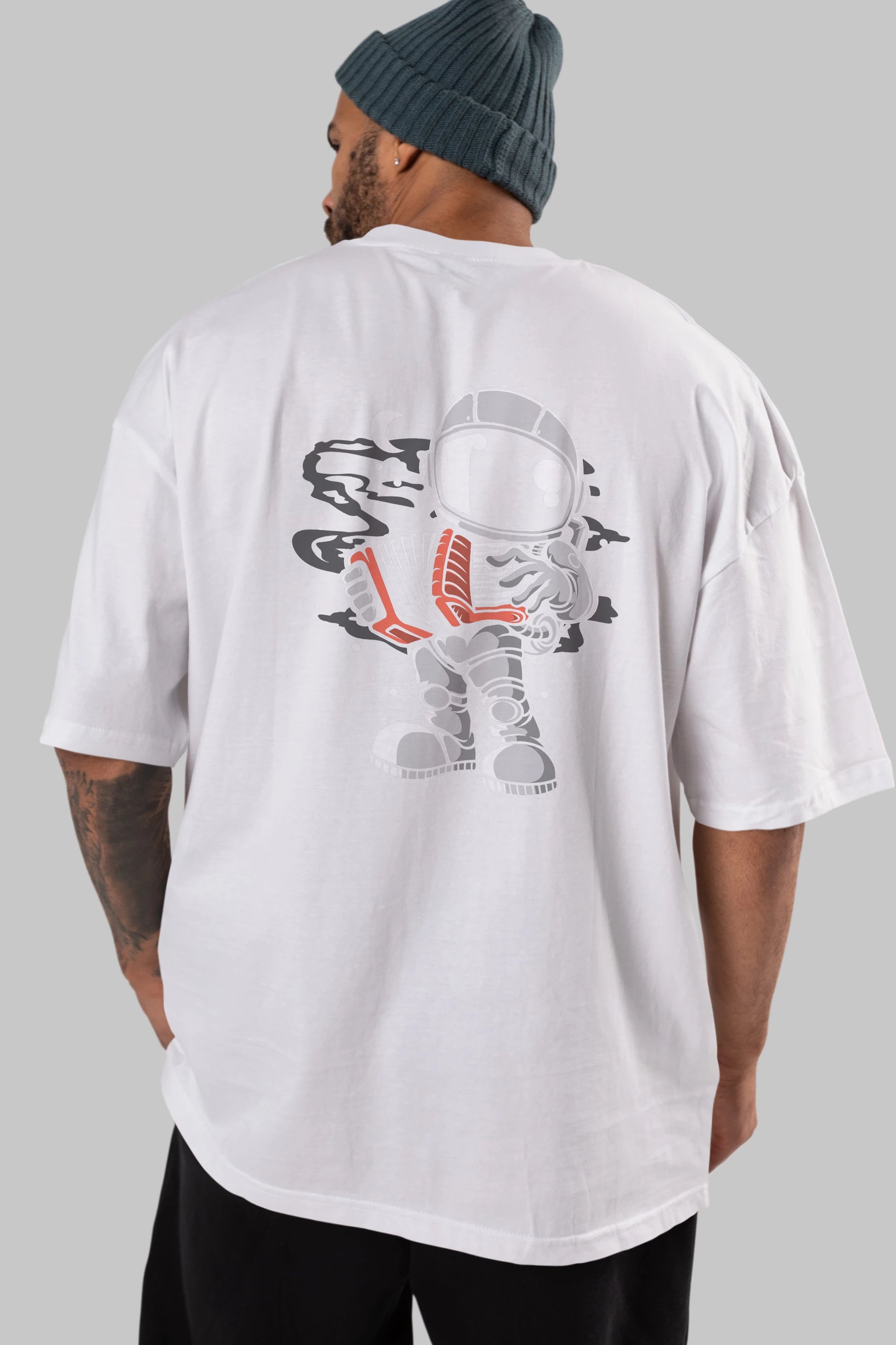 Astronaut Accordion Arka Baskılı Oversize t-shirt Erkek Kadın Unisex