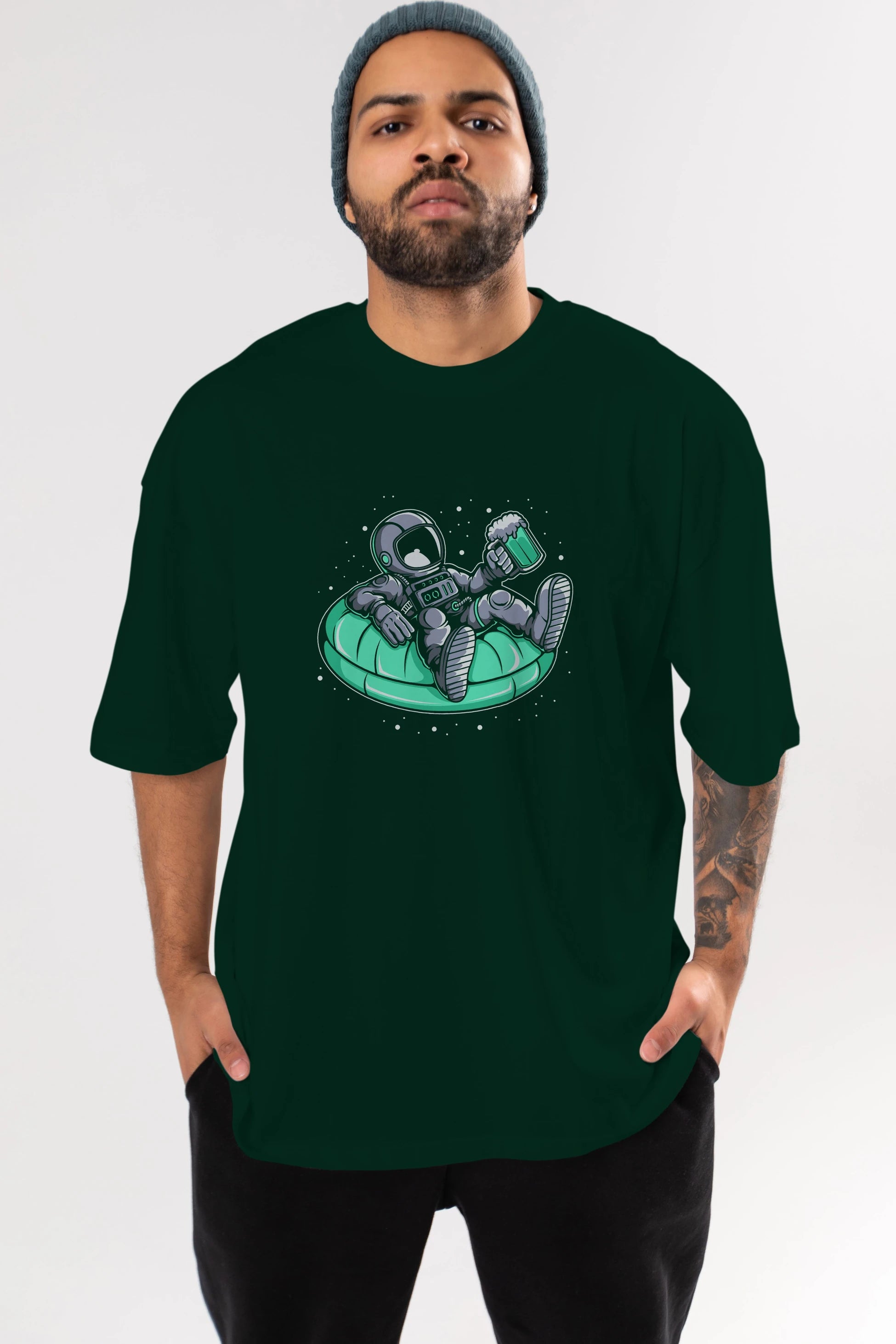 Astronaut Pool Float Ön Baskılı Oversize t-shirt Erkek Kadın Unisex