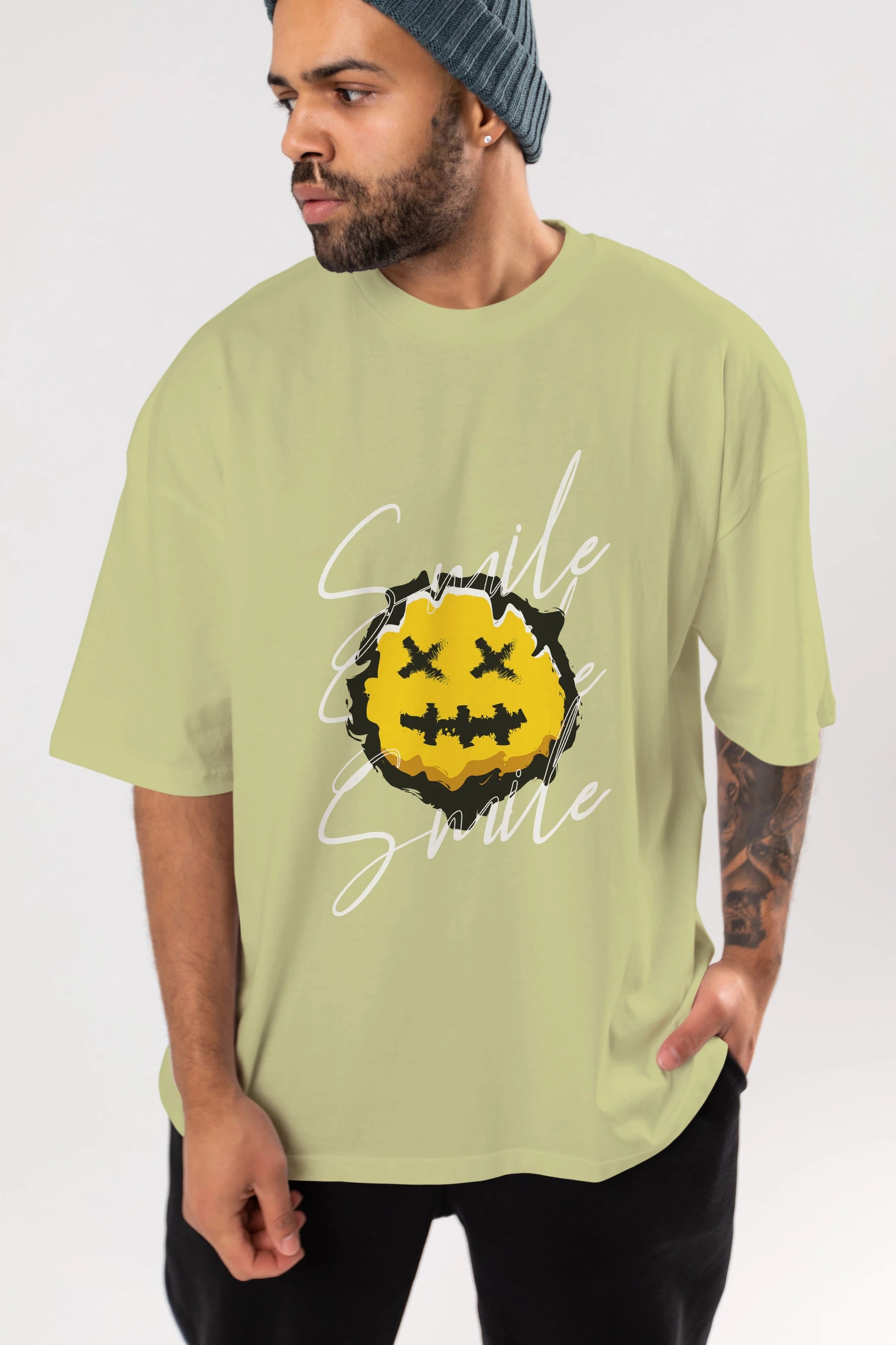 Smile Emoji Ön Baskılı Oversize t-shirt Erkek Kadın Unisex