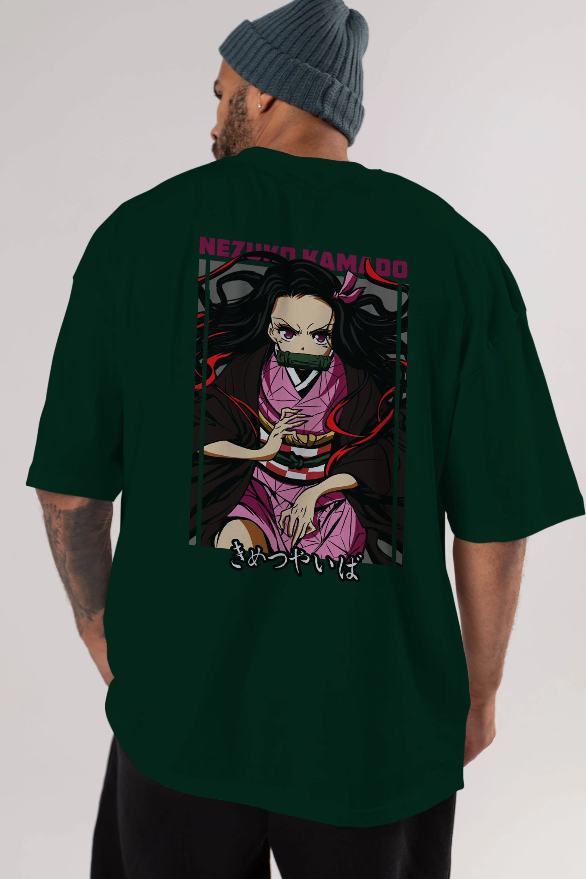 Nezuko Kamado 1 Anime Arka Baskılı Oversize t-shirt Erkek Kadın Unisex