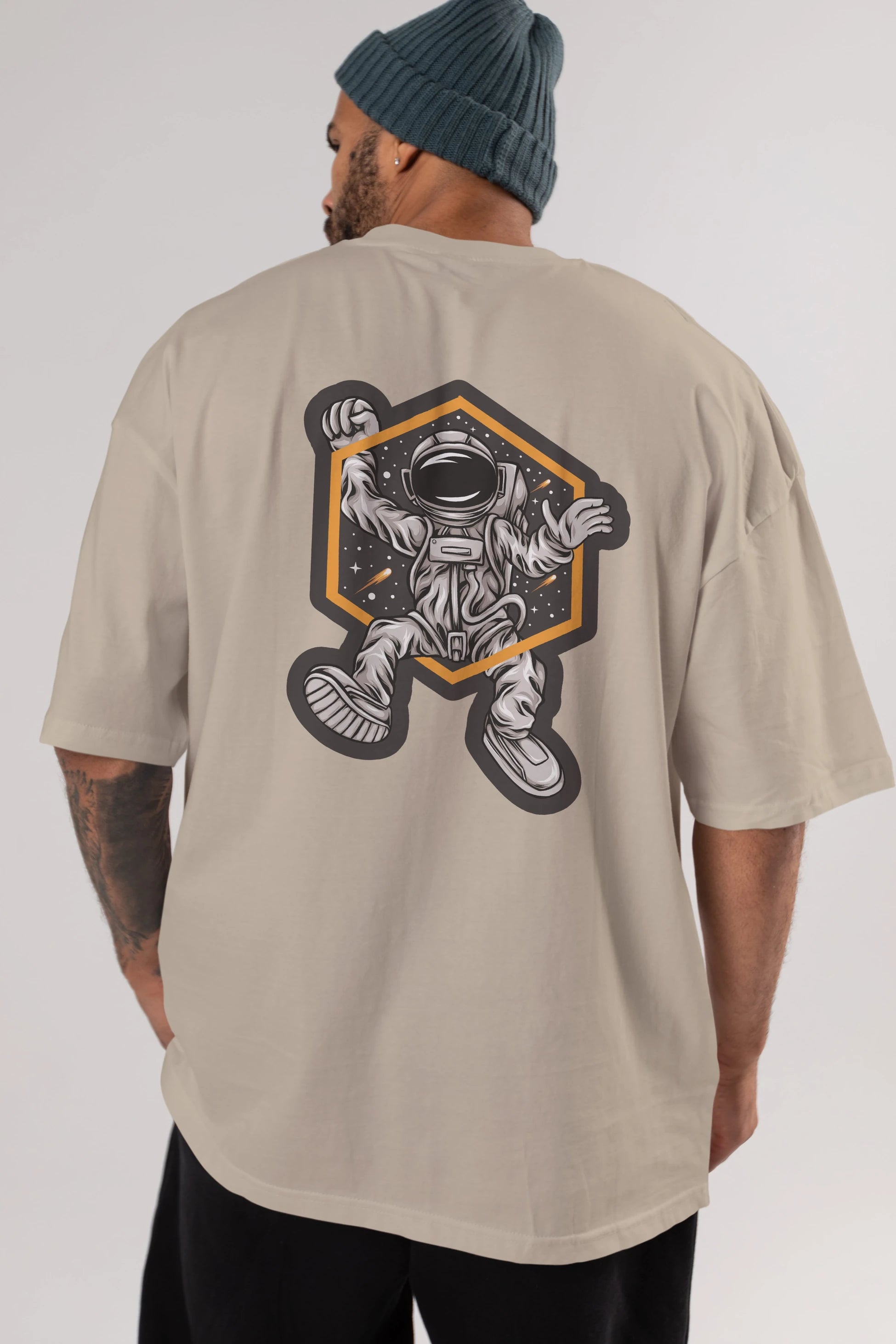 Astrofun Sticker Arka Baskılı Oversize t-shirt Erkek Kadın Unisex
