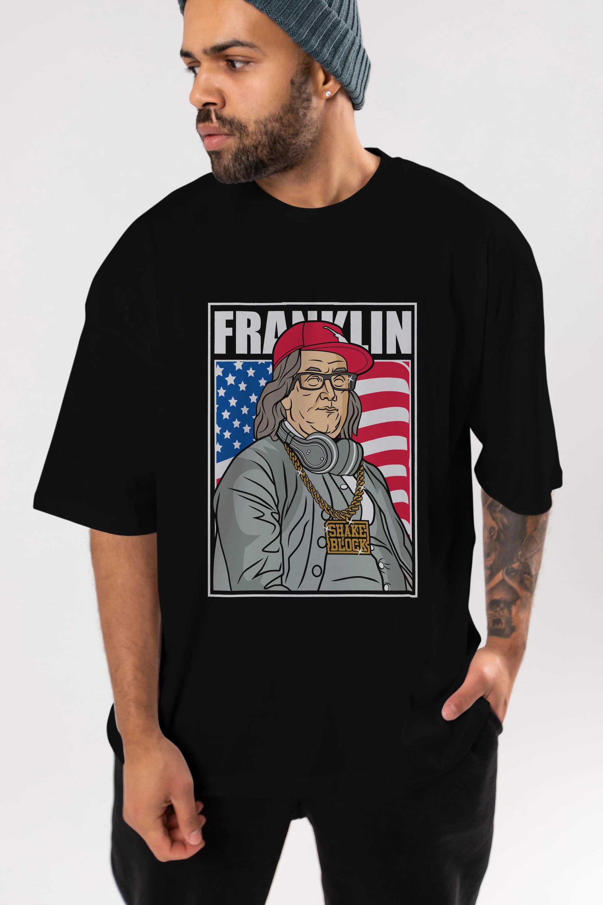 Franklin Rapper Ön Baskılı Oversize t-shirt Erkek Kadın Unisex %100 Pamuk tişort