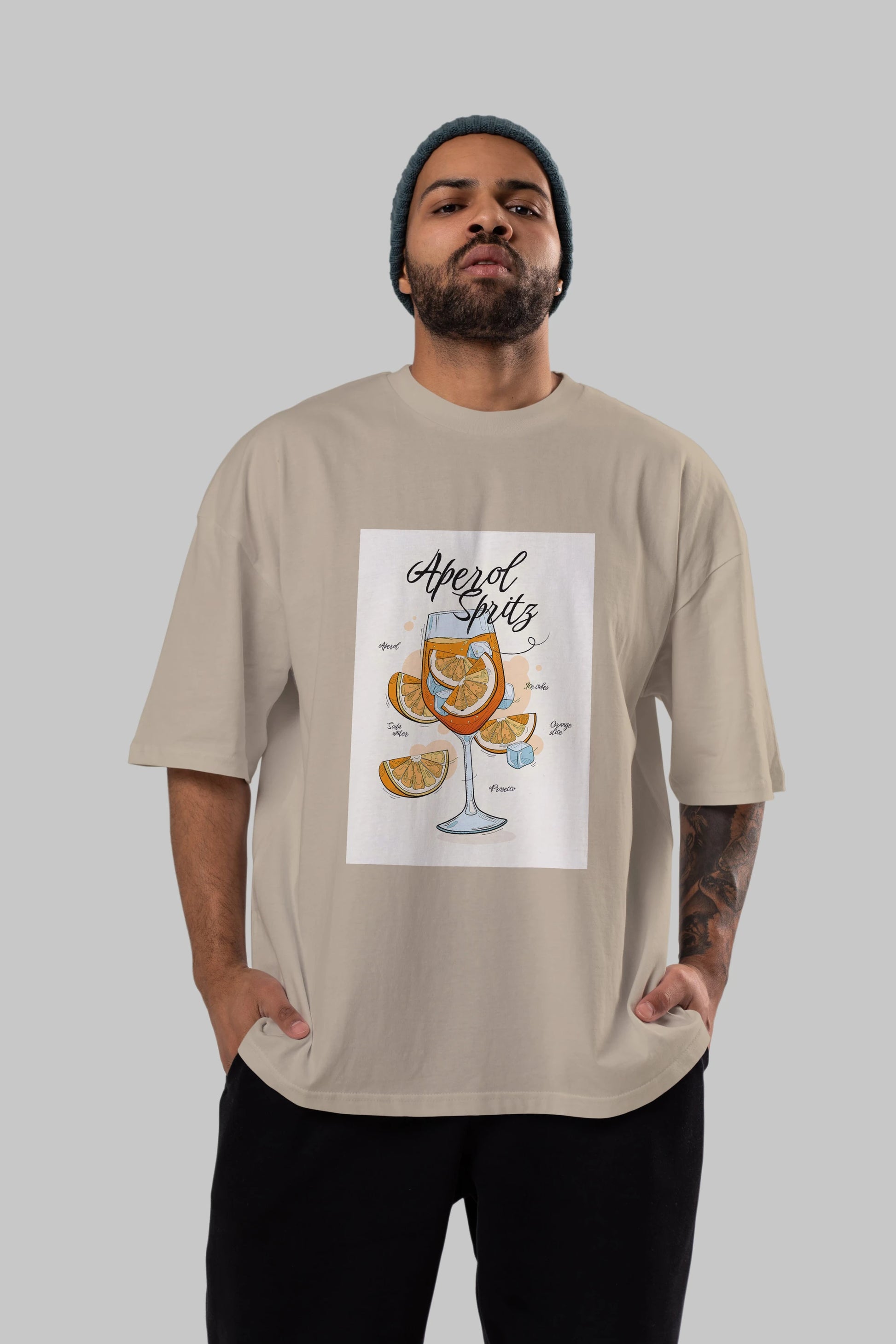 Aperol Spritz 6 Ön Baskılı Oversize t-shirt Erkek Kadın Unisex %100 Pamuk Bisiklet Yaka tişort