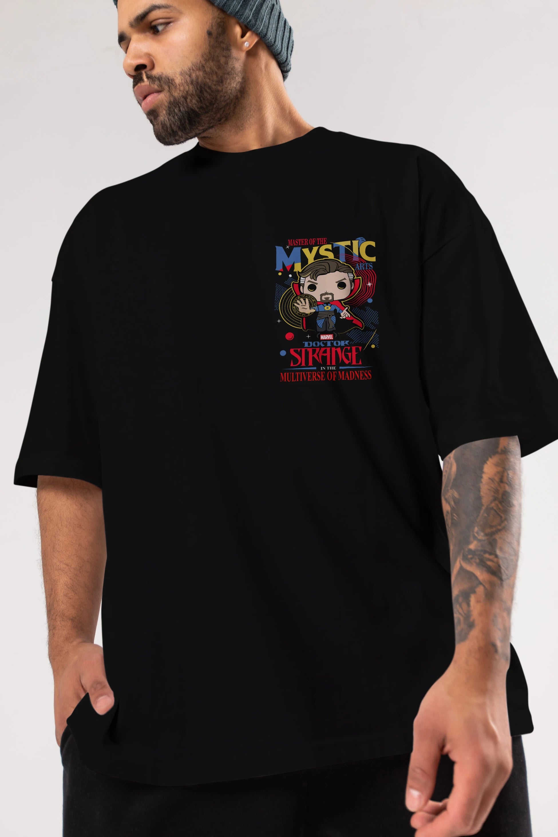 Doctor Strange Ön Sol Baskılı Oversize t-shirt Erkek Kadın Unisex %100 Pamuk Bisiklet Yaka tişort