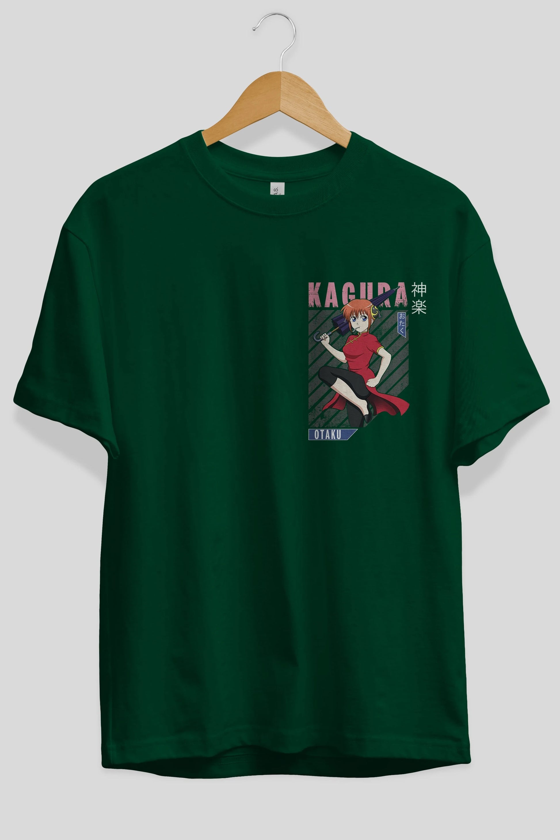 Kagura GINTAMA 1 Ön Sol Baskılı Oversize t-shirt Erkek Kadın Unisex %100 Pamuk Bisiklet Yaka tişort