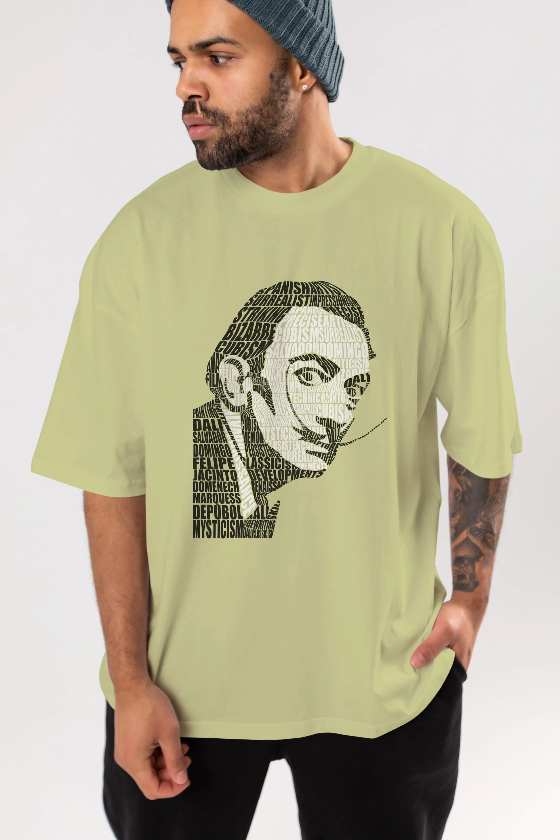 Salvador Dali Calligram Ön Baskılı Oversize t-shirt %100 pamuk Erkek Kadın Unisex