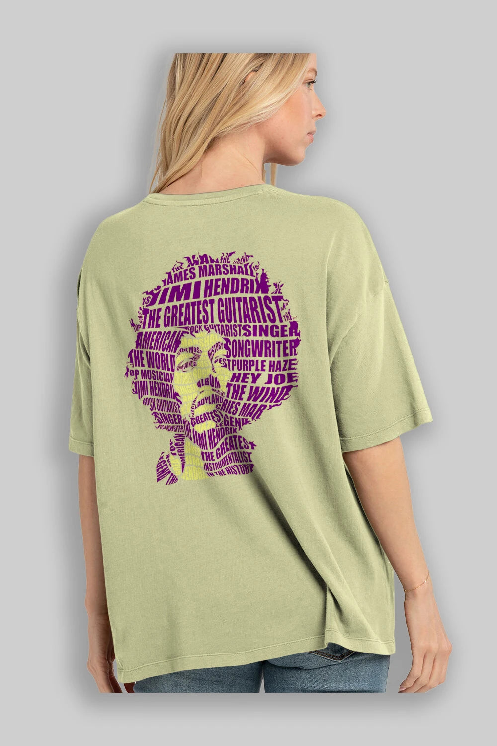 Jimmy Hendrix Calligram Arka Baskılı Oversize t-shirt %100 pamuk Erkek Kadın Unisex