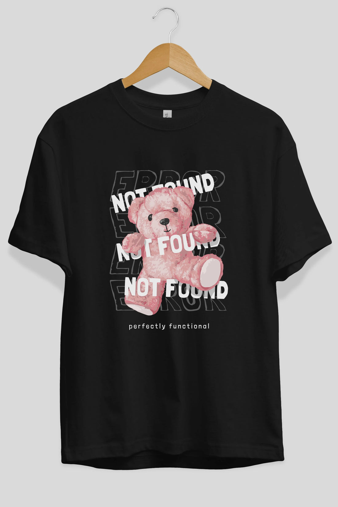 Error Not Found Bear Ön Baskılı Oversize t-shirt Erkek Kadın Unisex