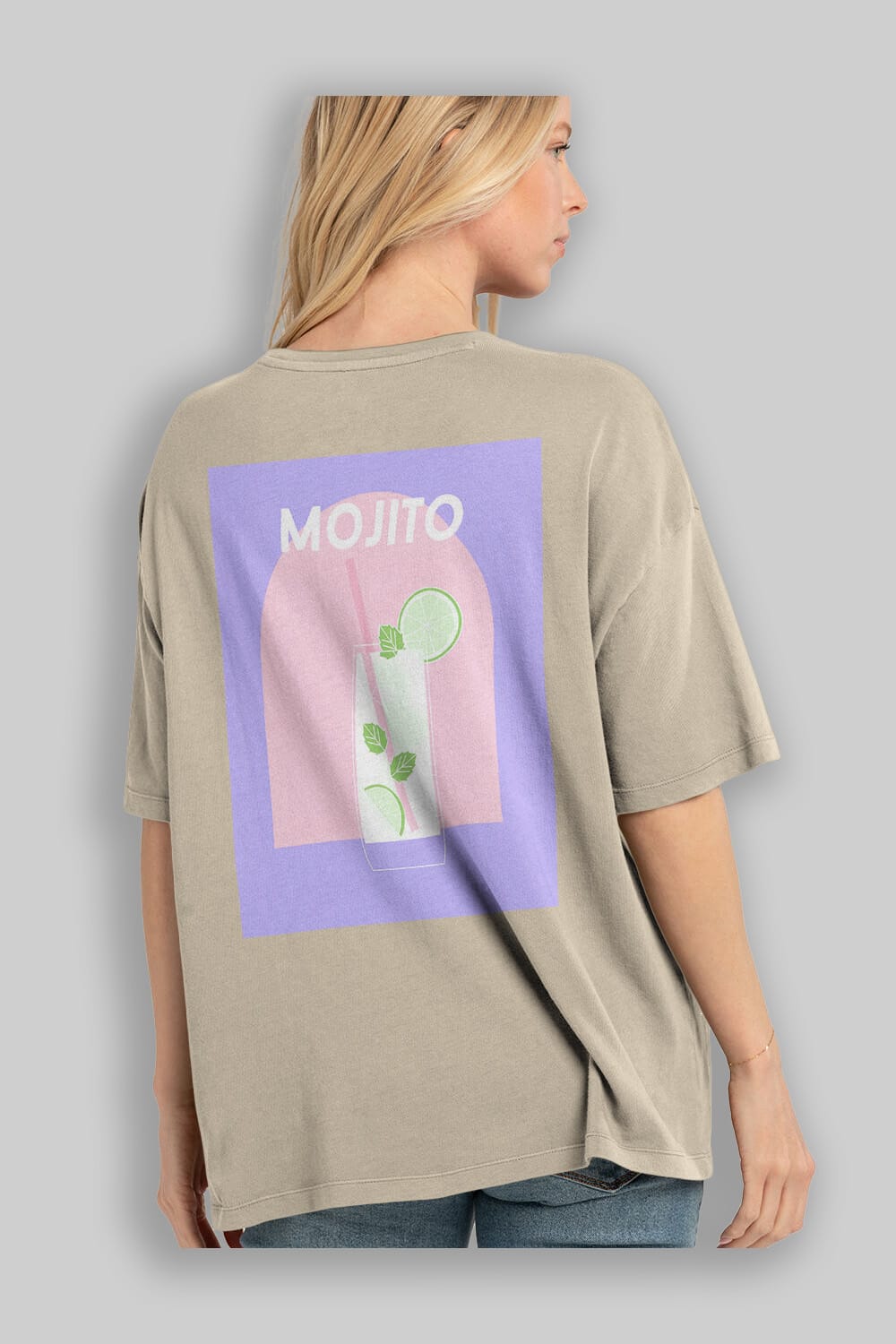 Mojito 2 Arka Baskılı Oversize t-shirt Erkek Kadın Unisex %100 Pamuk Bisiklet Yaka tişort