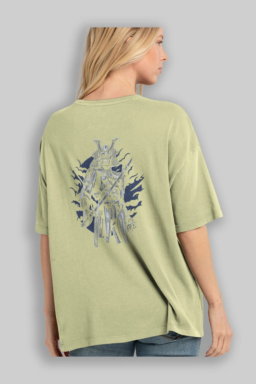 Samurai Robot Skull Arka Baskılı Oversize t-shirt Erkek Kadın Unisex %100 Pamuk