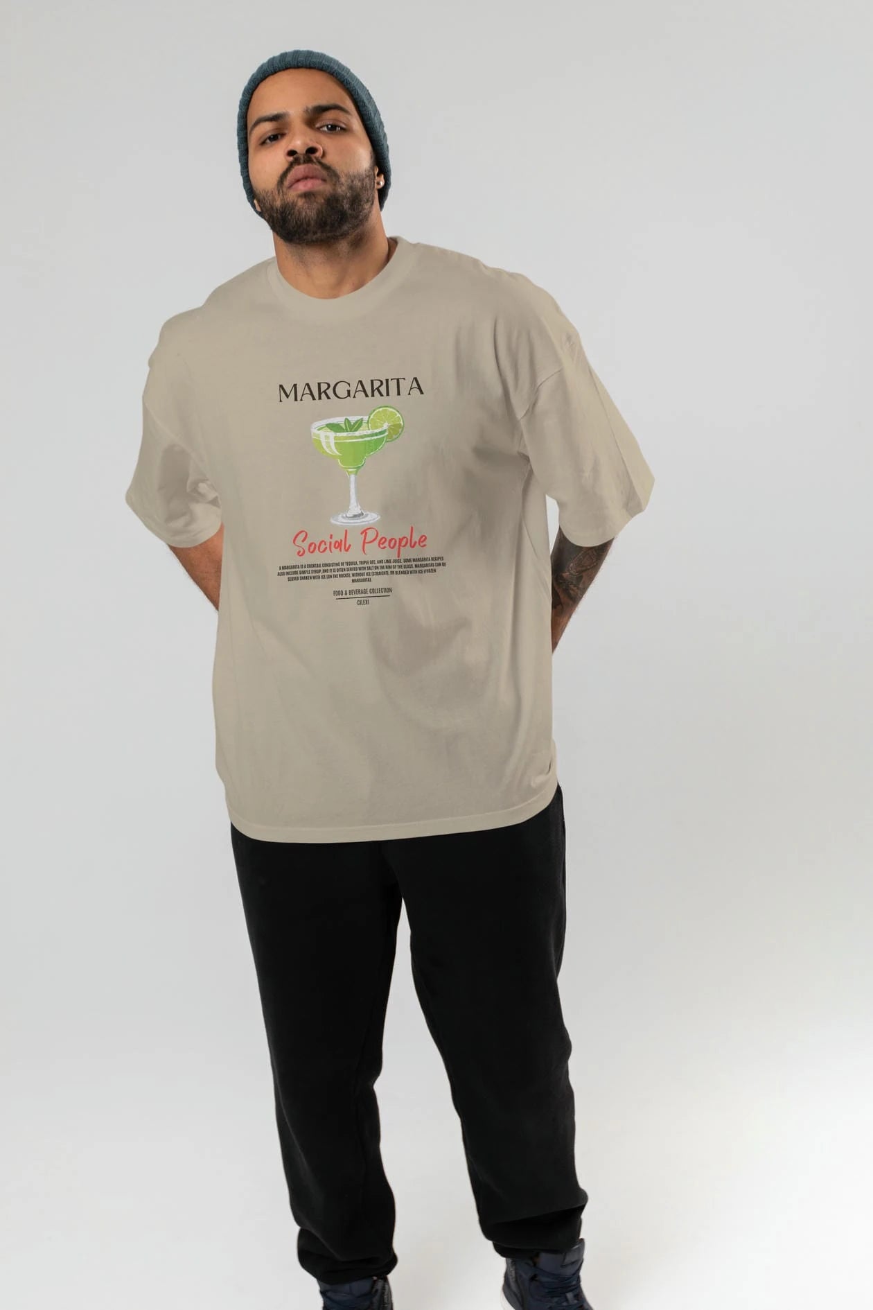 Margarita Kokteyl Serisi ön Baskılı Oversize t-shirt Erkek Kadın %100 Pamuk Bisiklet Yaka tişort