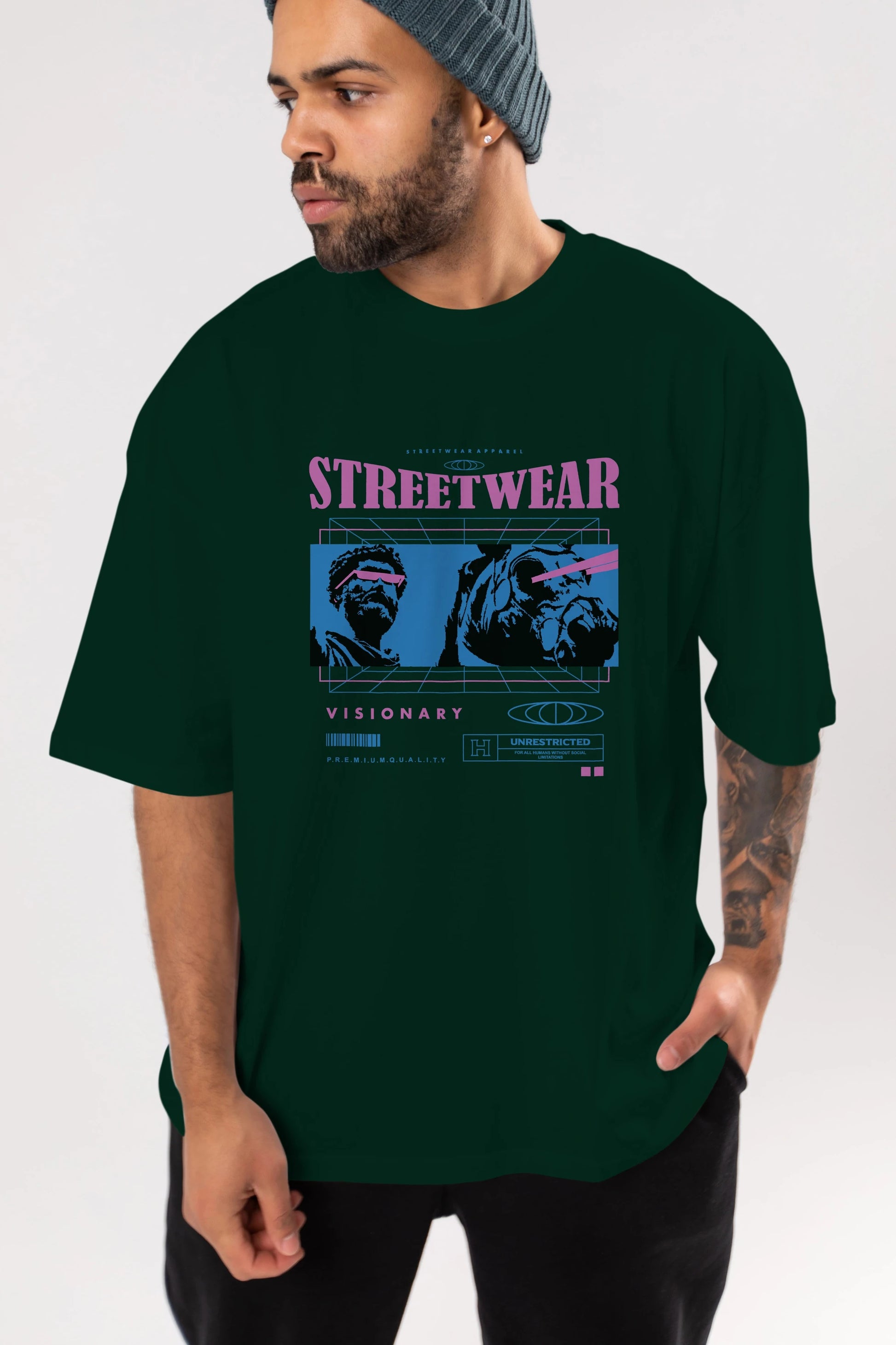 Streetwear Visionary Ön Baskılı Oversize t-shirt Erkek Kadın Unisex
