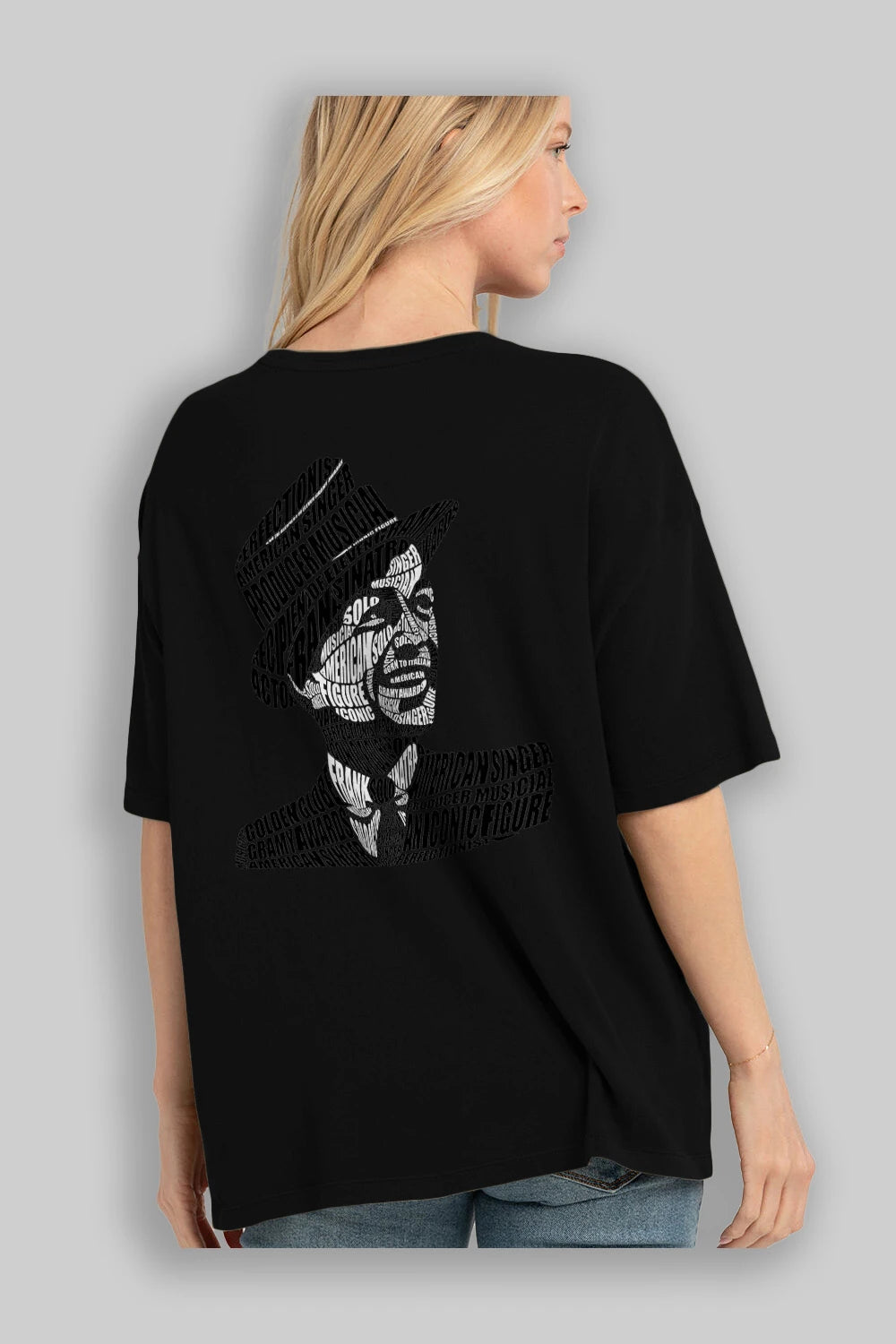 Frank Sinatra Calligram Arka Baskılı Oversize t-shirt %100 pamuk Erkek Kadın Unisex