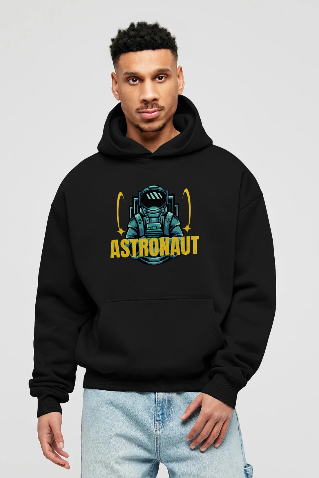 Astronaut Ön Baskılı Oversize Hoodie Kapüşonlu Sweatshirt Erkek Kadın Unisex