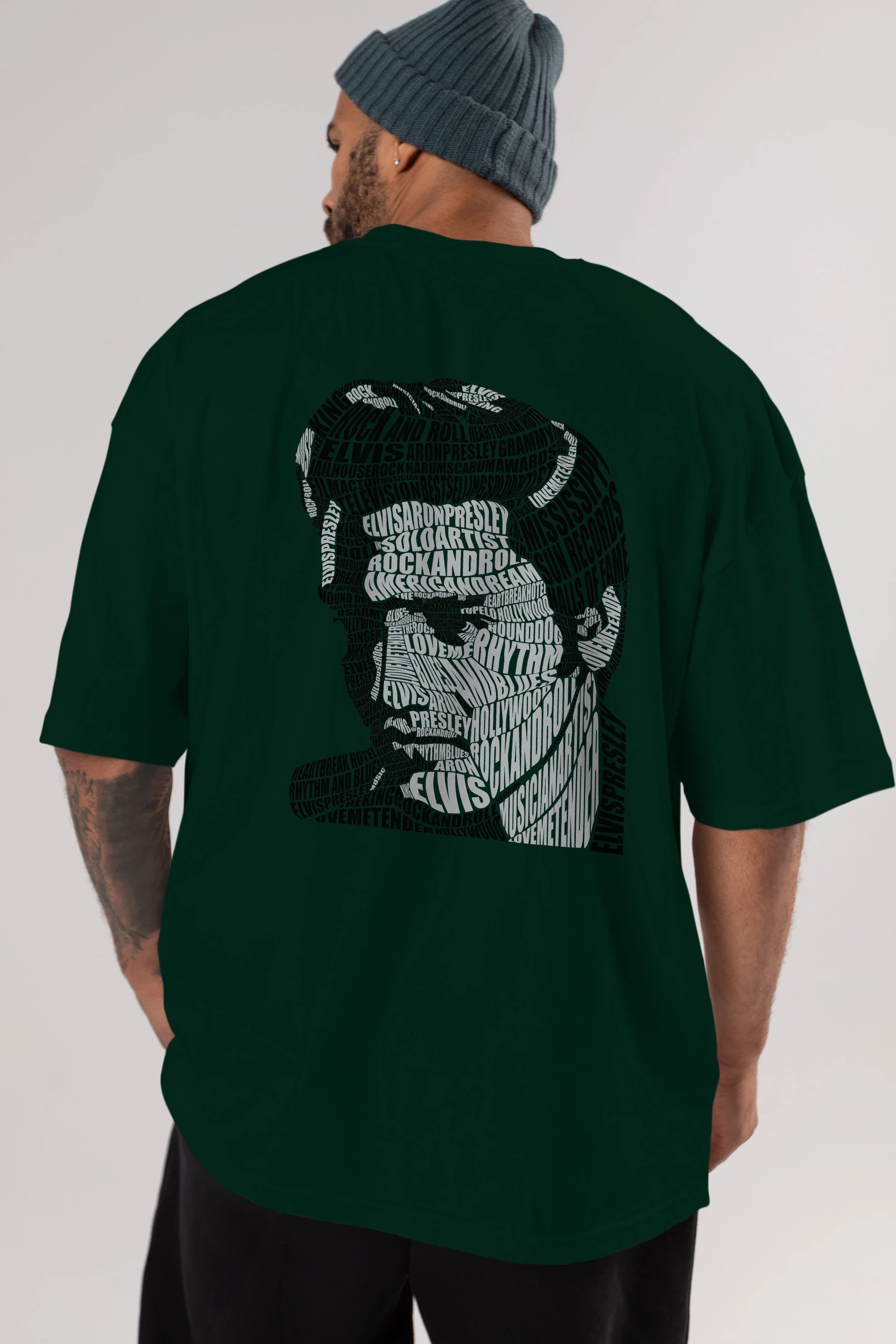 Elvis Presley Calligram Arka Baskılı Oversize t-shirt %100 pamuk Erkek Kadın Unisex