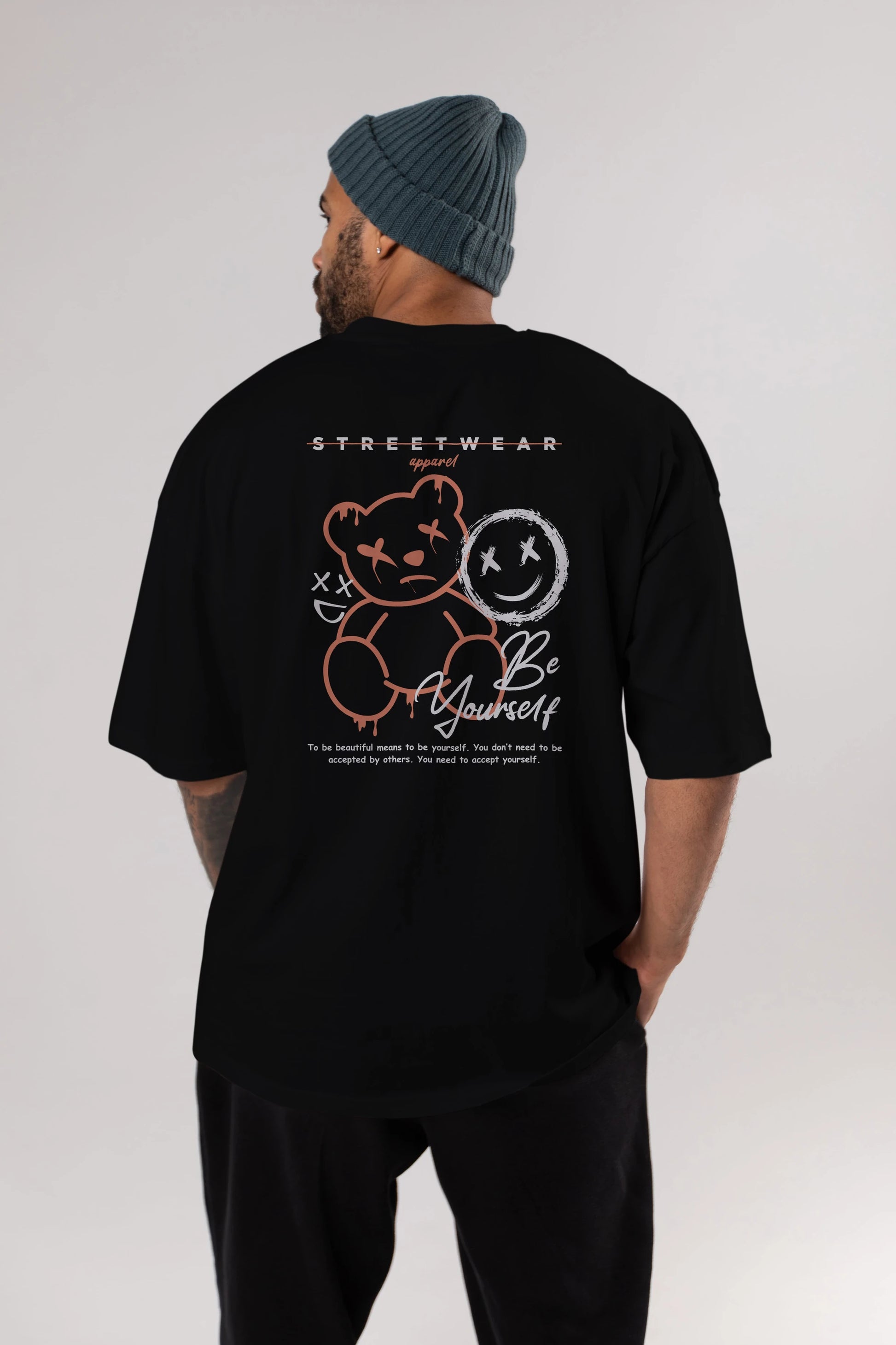 Be Yourself Bear Arka Baskılı Oversize t-shirt Erkek Kadın Unisex