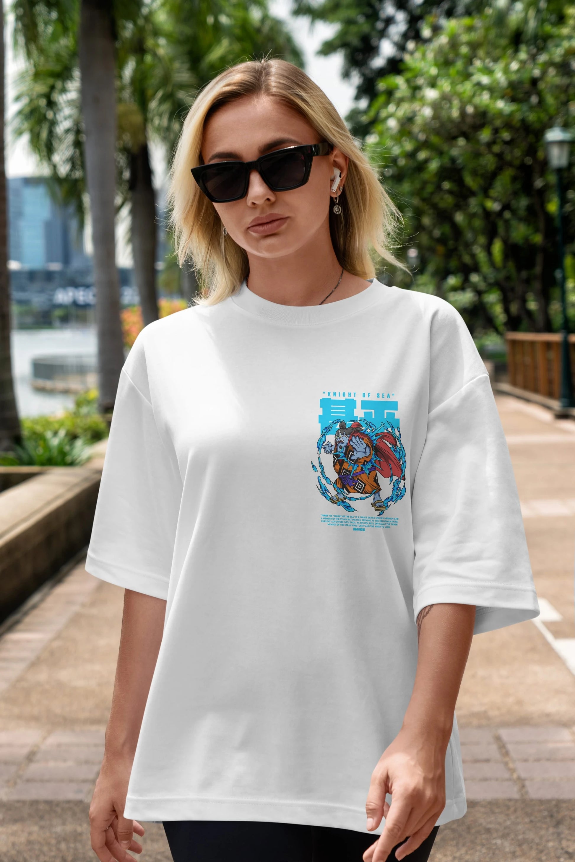 Jinbei Ön Sol Baskılı Oversize t-shirt Erkek Kadın Unisex %100 Pamuk Bisiklet Yaka tişort