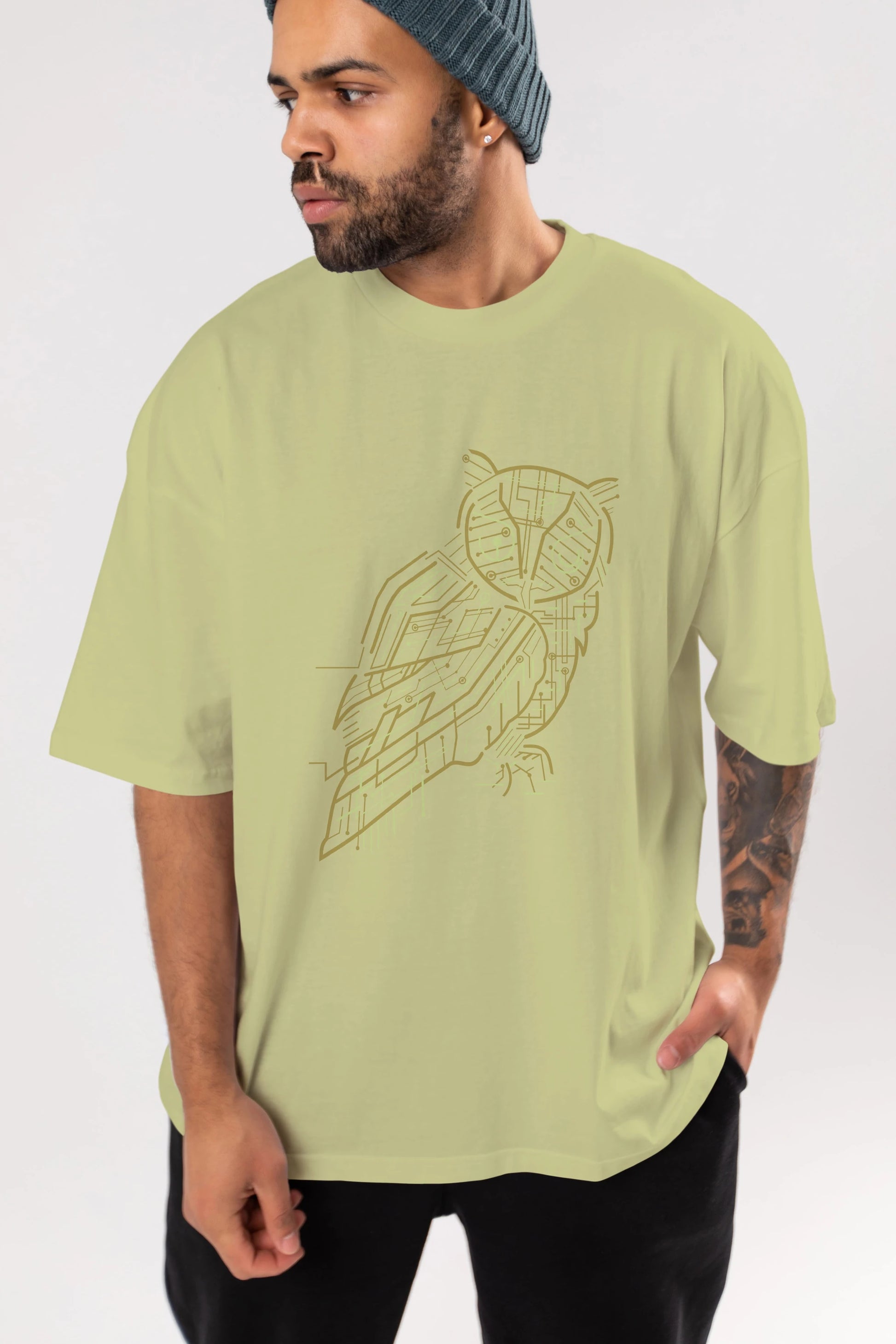 Electrical Owl Ön Baskılı Oversize t-shirt %100 pamuk Erkek Kadın Unisex