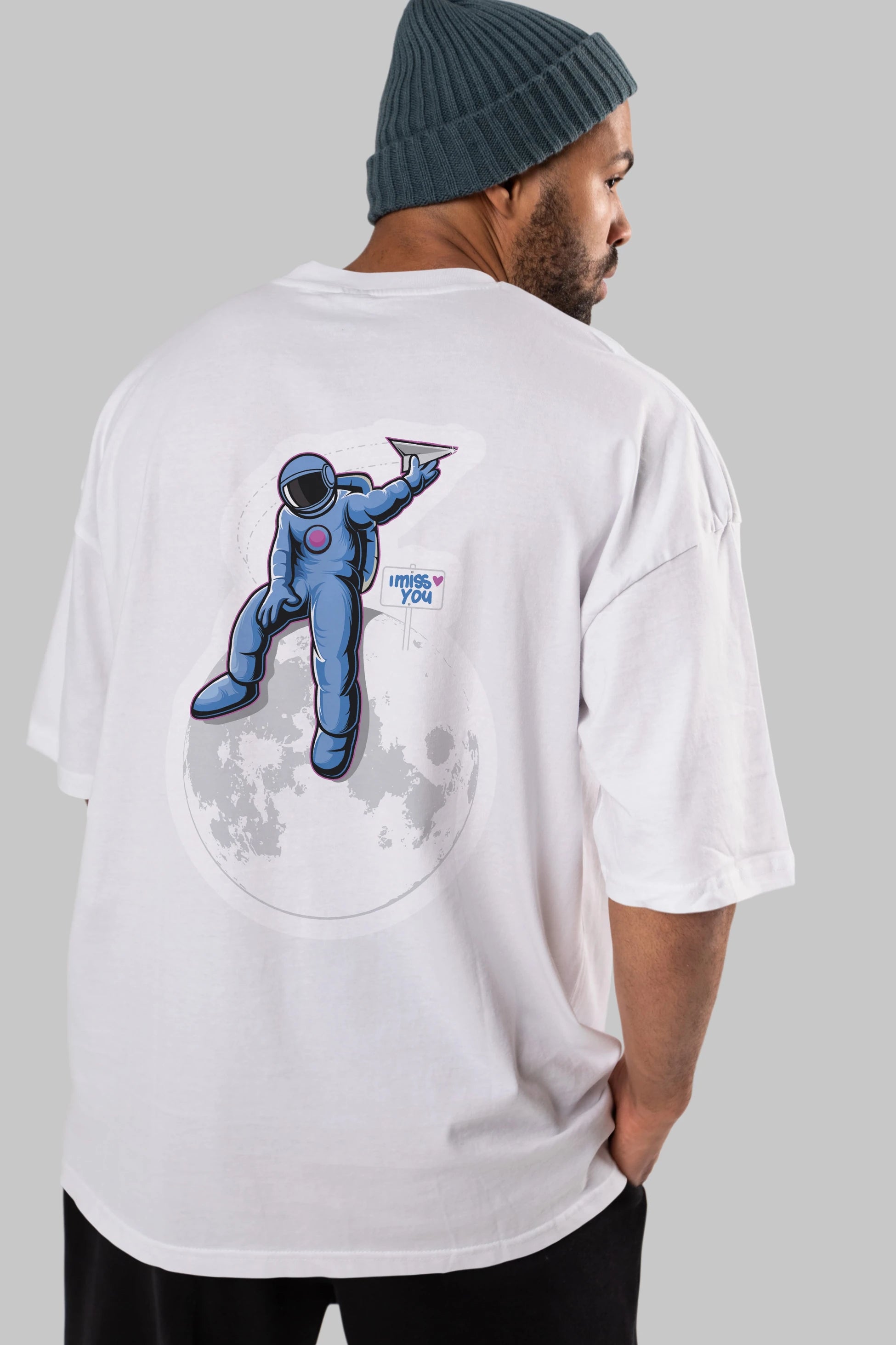 Astro Missing Earth Sticker Arka Baskılı Oversize t-shirt Erkek Kadın Unisex