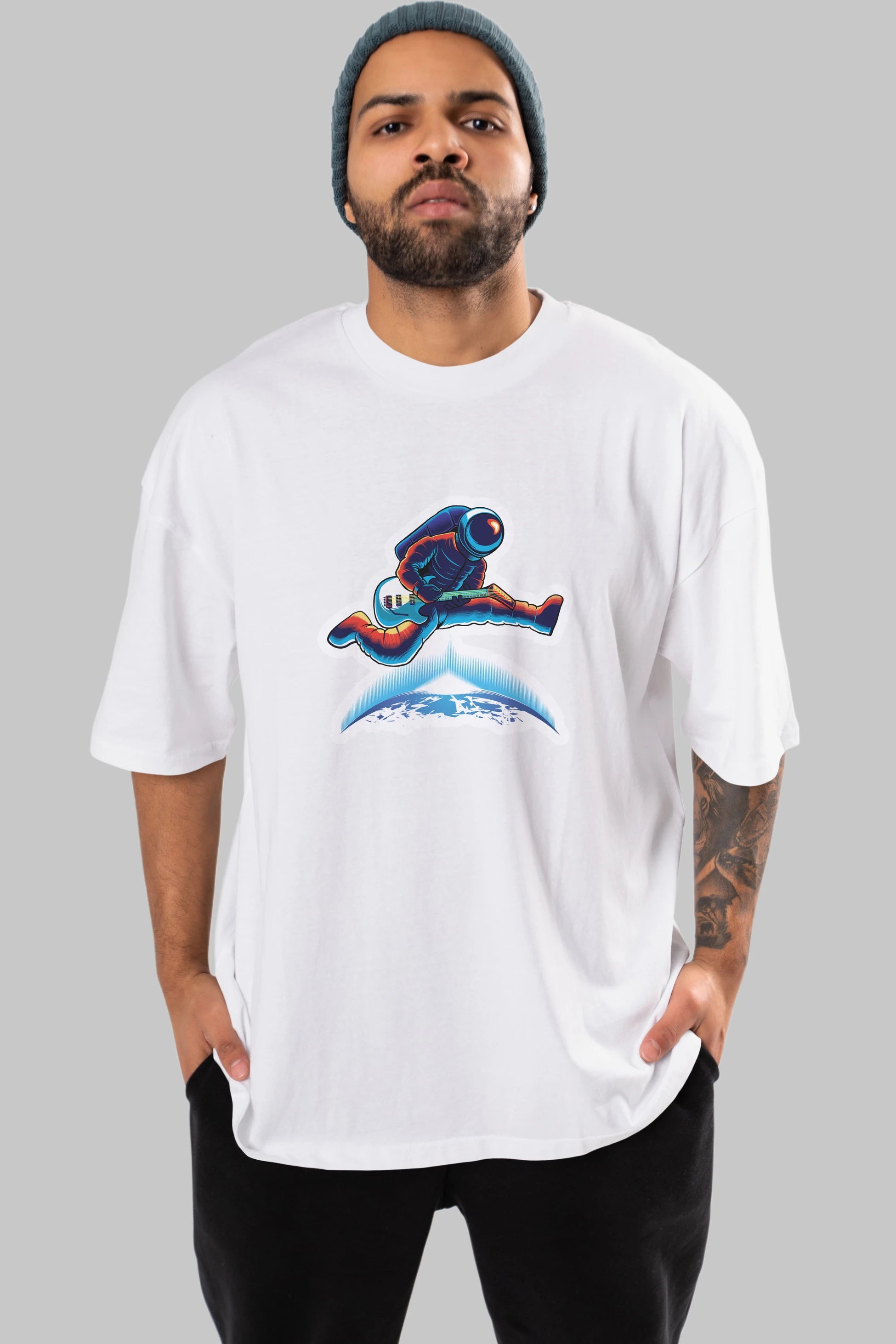 Astroguitar Sticker Ön Baskılı Oversize t-shirt Erkek Kadın Unisex