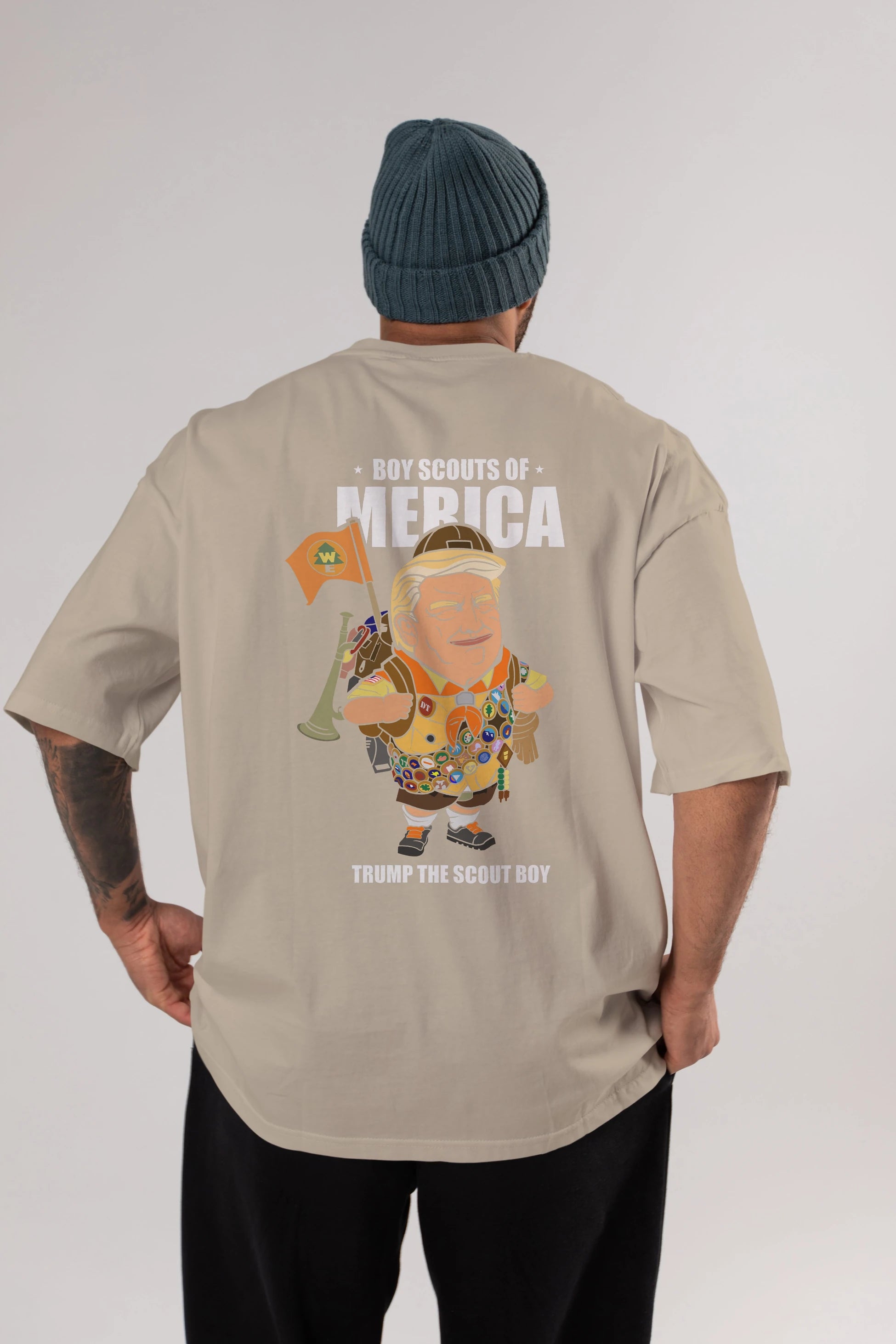 Trump Scout Boy Arka Baskılı Oversize t-shirt Erkek Kadın Unisex %100 Pamuk tişort