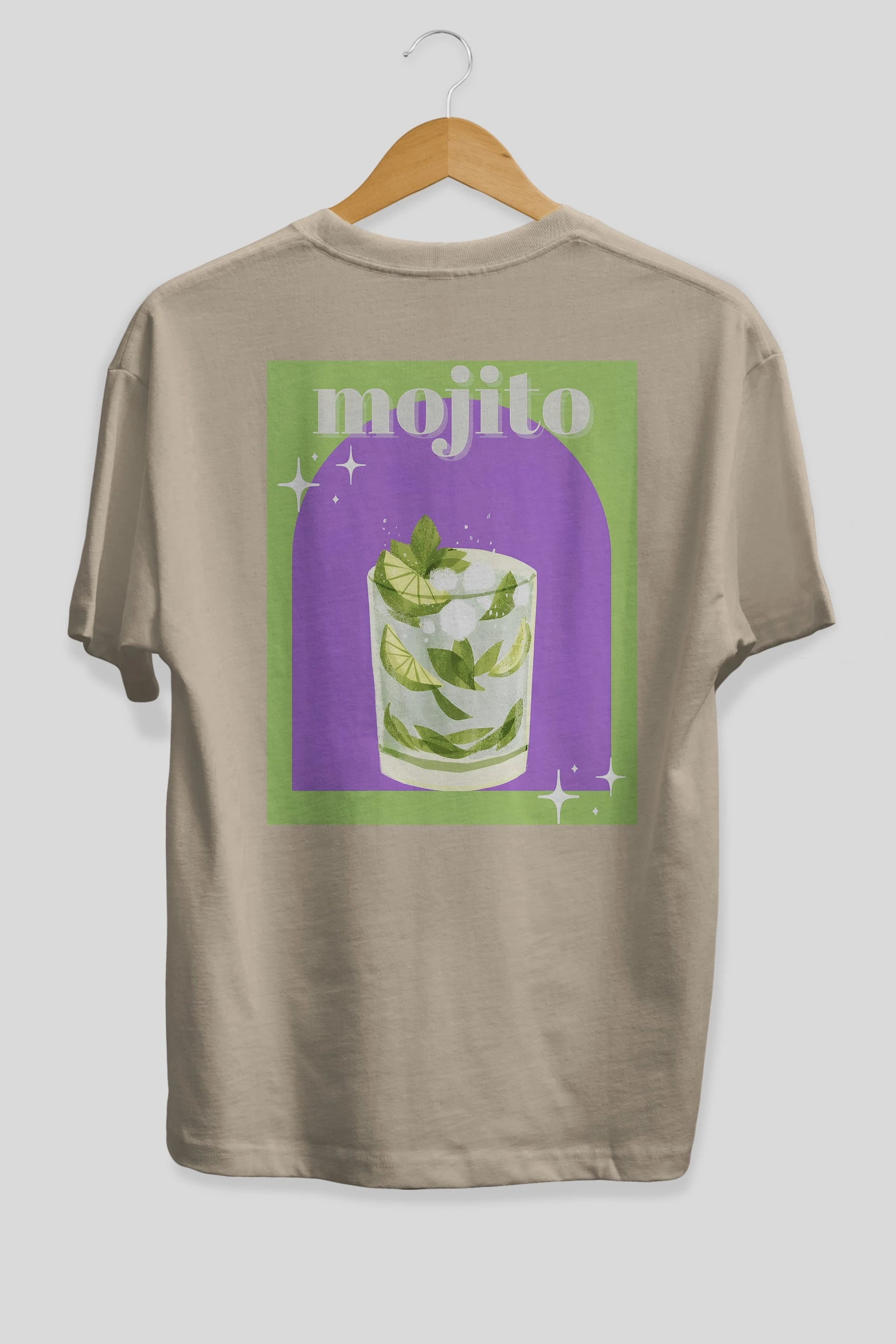 Mojito 3 Arka Baskılı Oversize t-shirt Erkek Kadın Unisex %100 Pamuk Bisiklet Yaka tişort