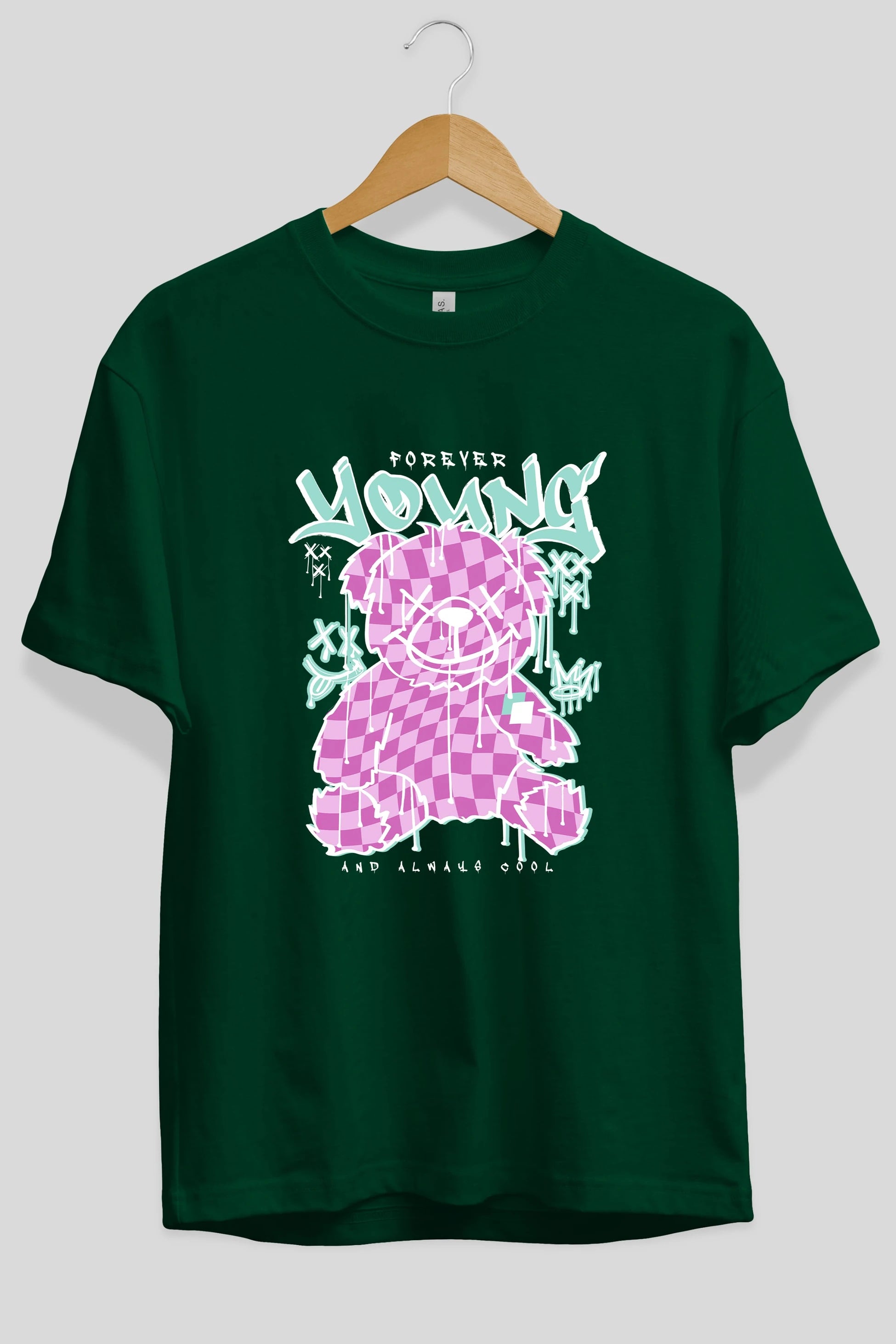 Young and Always Cool Bear Ön Baskılı Oversize t-shirt Erkek Kadın Unisex