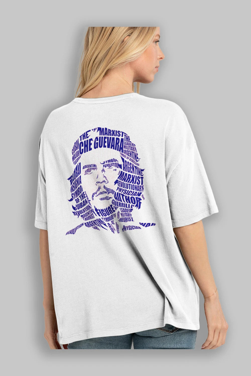 Che Guevara Calligram Arka Baskılı Oversize t-shirt %100 pamuk Erkek Kadın Unisex