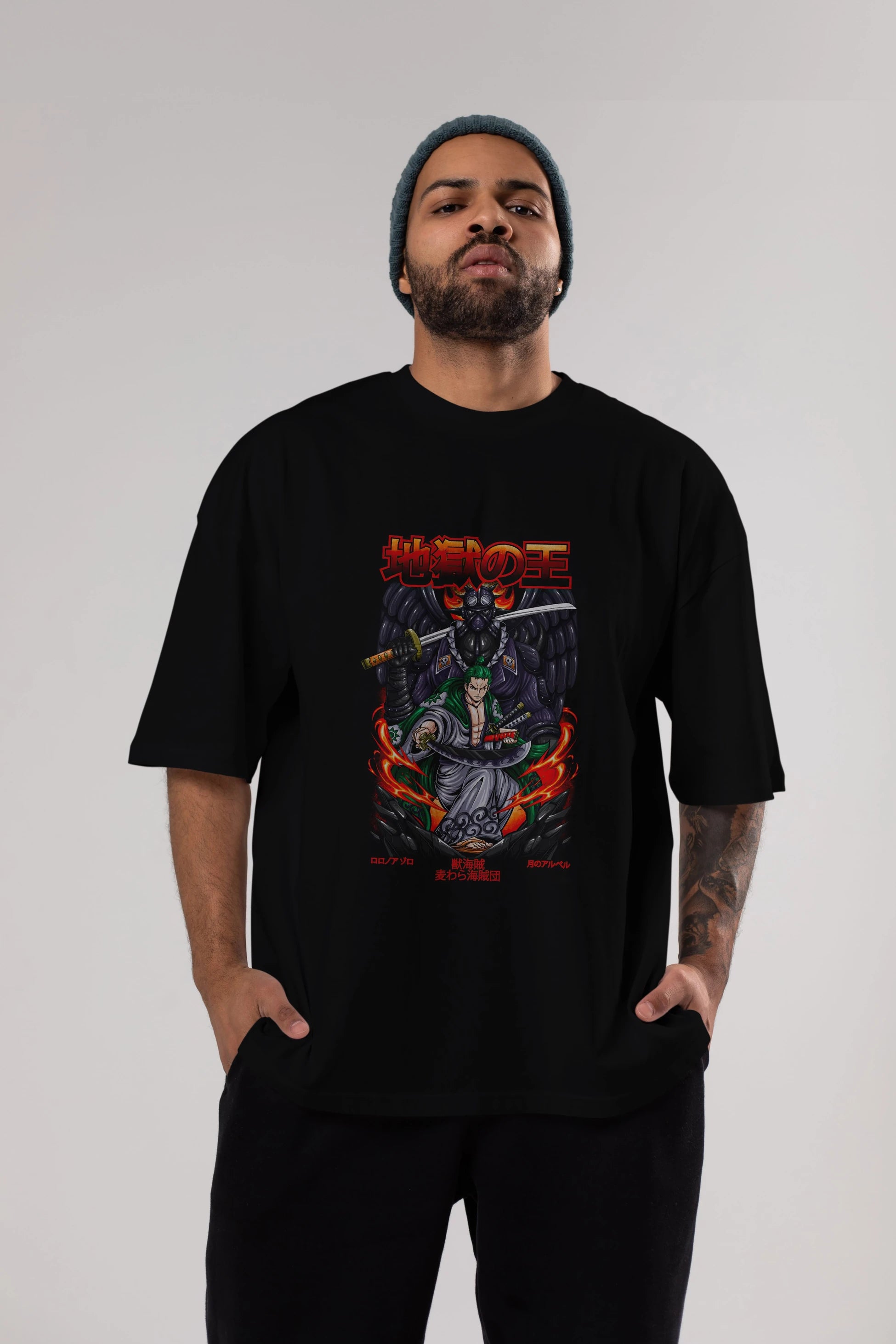 Roronoa Zoro 4 Anime Ön Baskılı Oversize t-shirt %100 pamuk Erkek Kadın Unisex