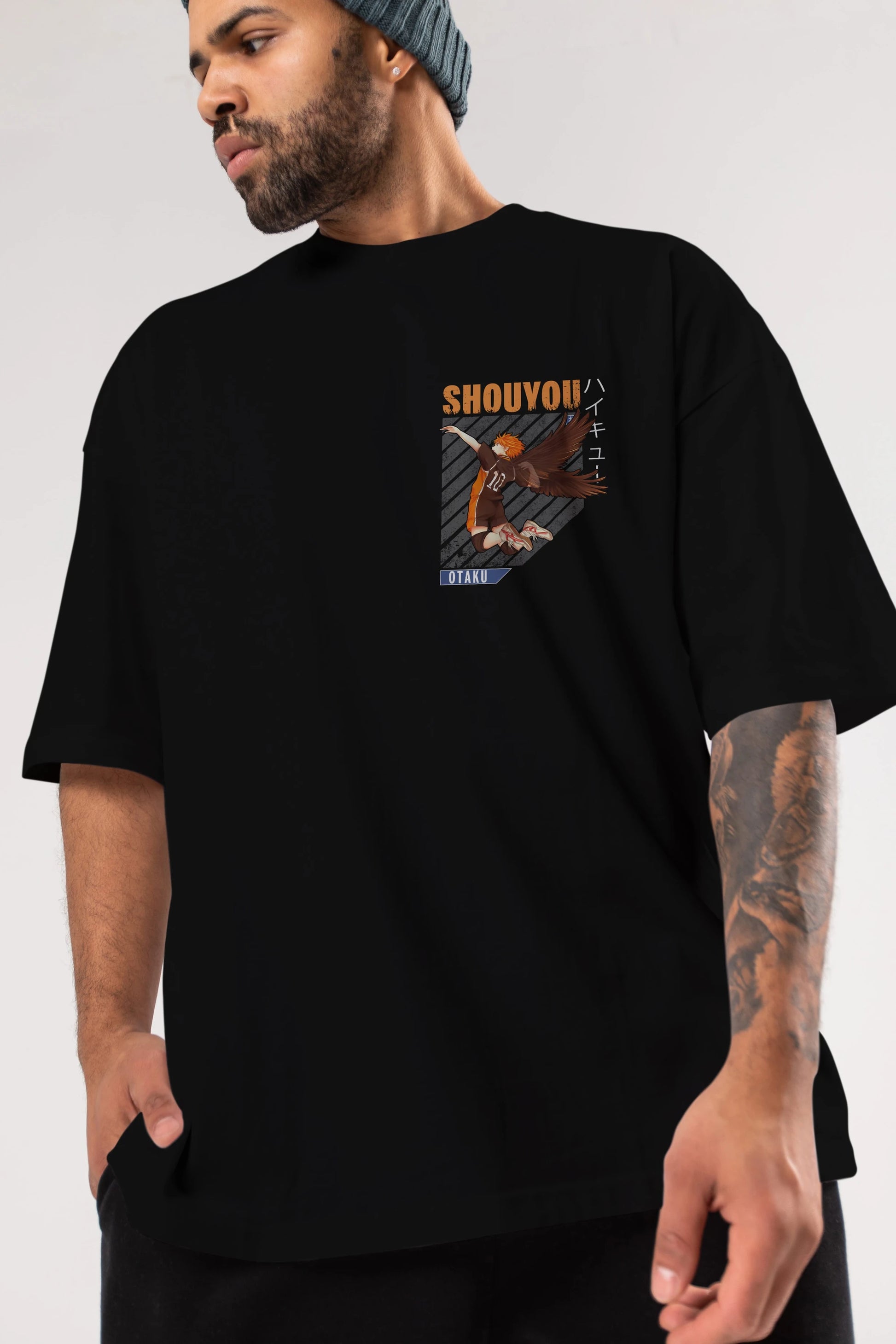 Shouyou Hinata 10 Ön Sol Baskılı Oversize t-shirt Erkek Kadın Unisex %100 Pamuk Bisiklet Yaka tişort